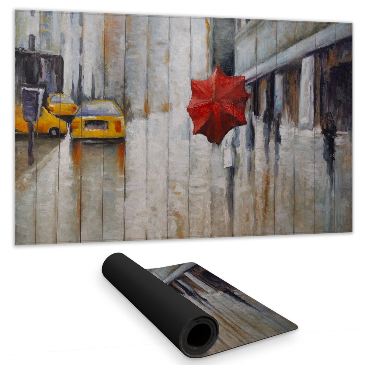 C1DM1424MD9YWE 14 x 24 in. Brown Desk Mat - Red Umbrella Street Design for Bedroom Decor