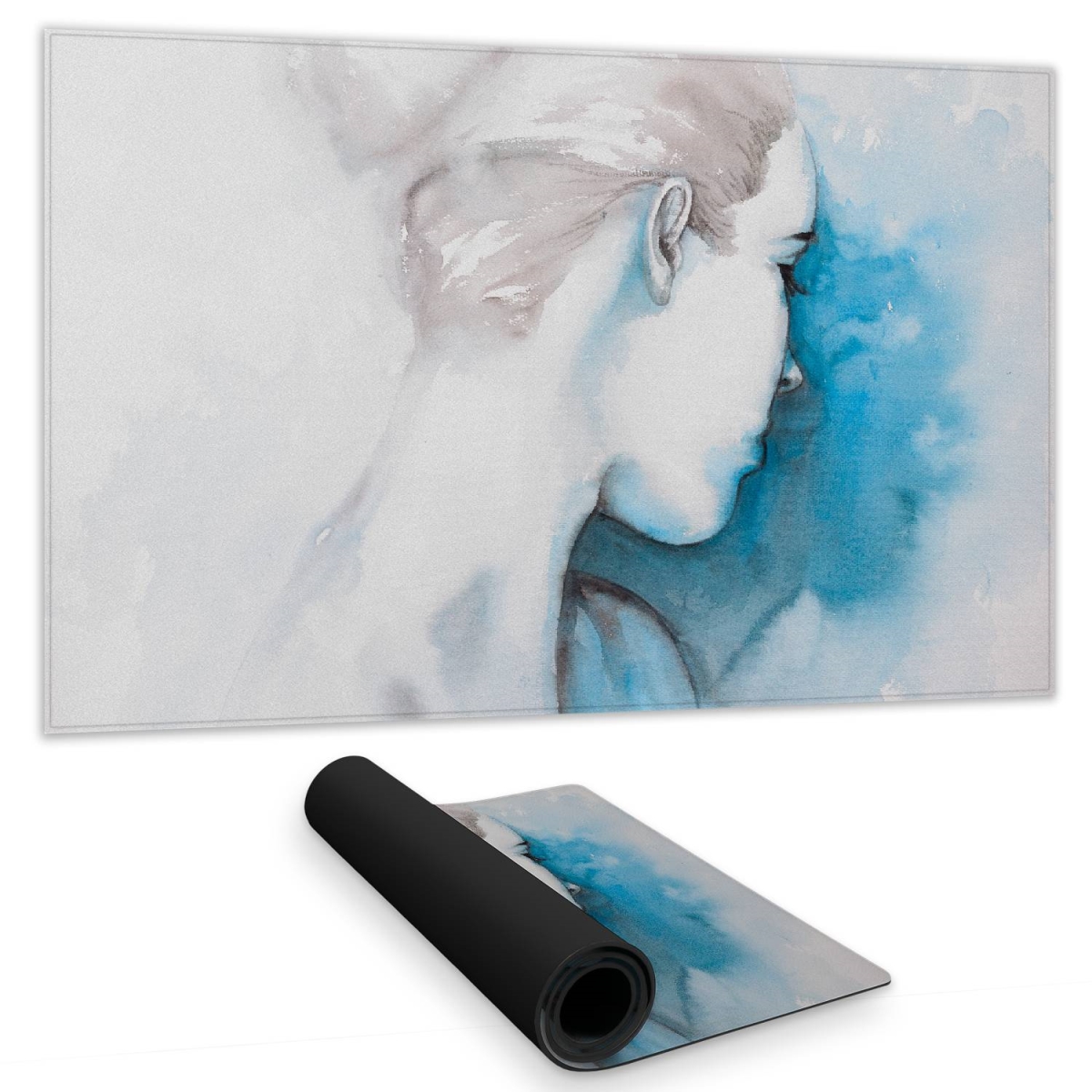 C1DM14249909JG 14 x 24 in. Blue Bedroom Desk Mat - Watercolor Girl with Bun Decor