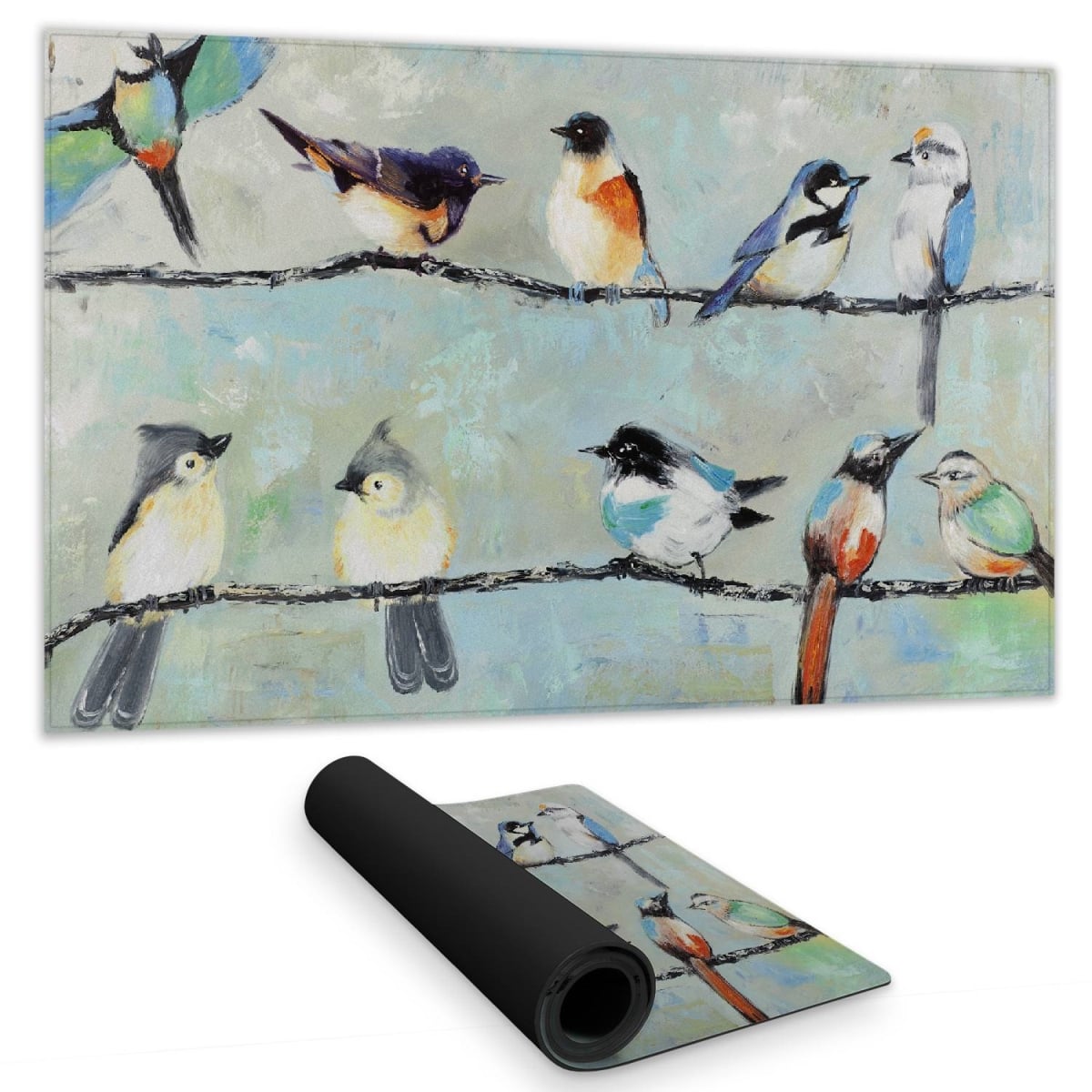 C1DM1424VR8R6W 14 x 24 in. Small Colorful Birds Orange Desk Mat - Bird Bedroom Decor