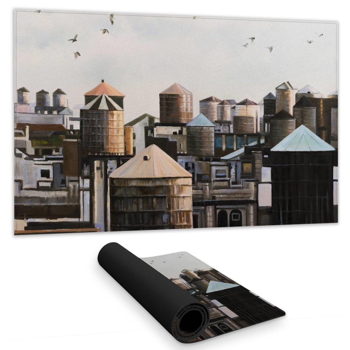 C1DM1424YXGCZZ 14 x 24 in. Water Towers with Birds Desk Mat - Modern Bedroom Decor