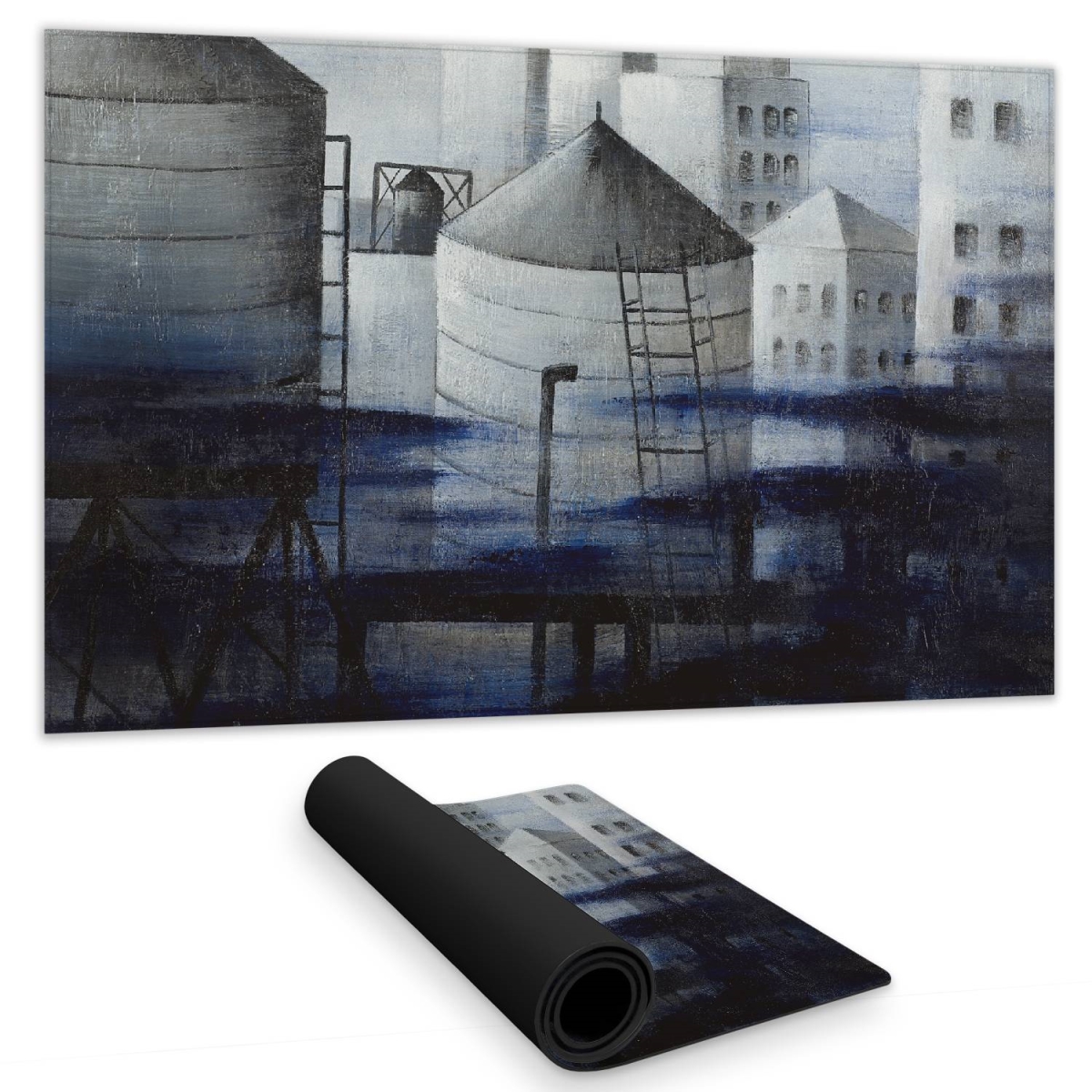 C1DM1424BF7UOJ 14 x 24 in. Gray City Blue Clouds Desk Mat - Contemporary Bedroom Decor