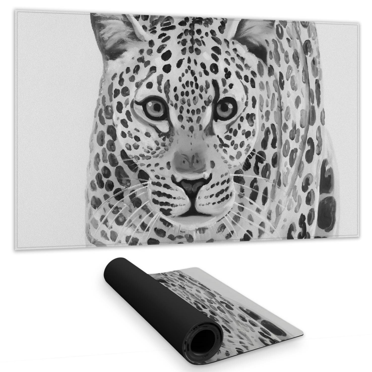 C1DM1424ZDT5BA 14 x 24 in. Leopard Ready To Attack Feline White African Desk Mat Decor