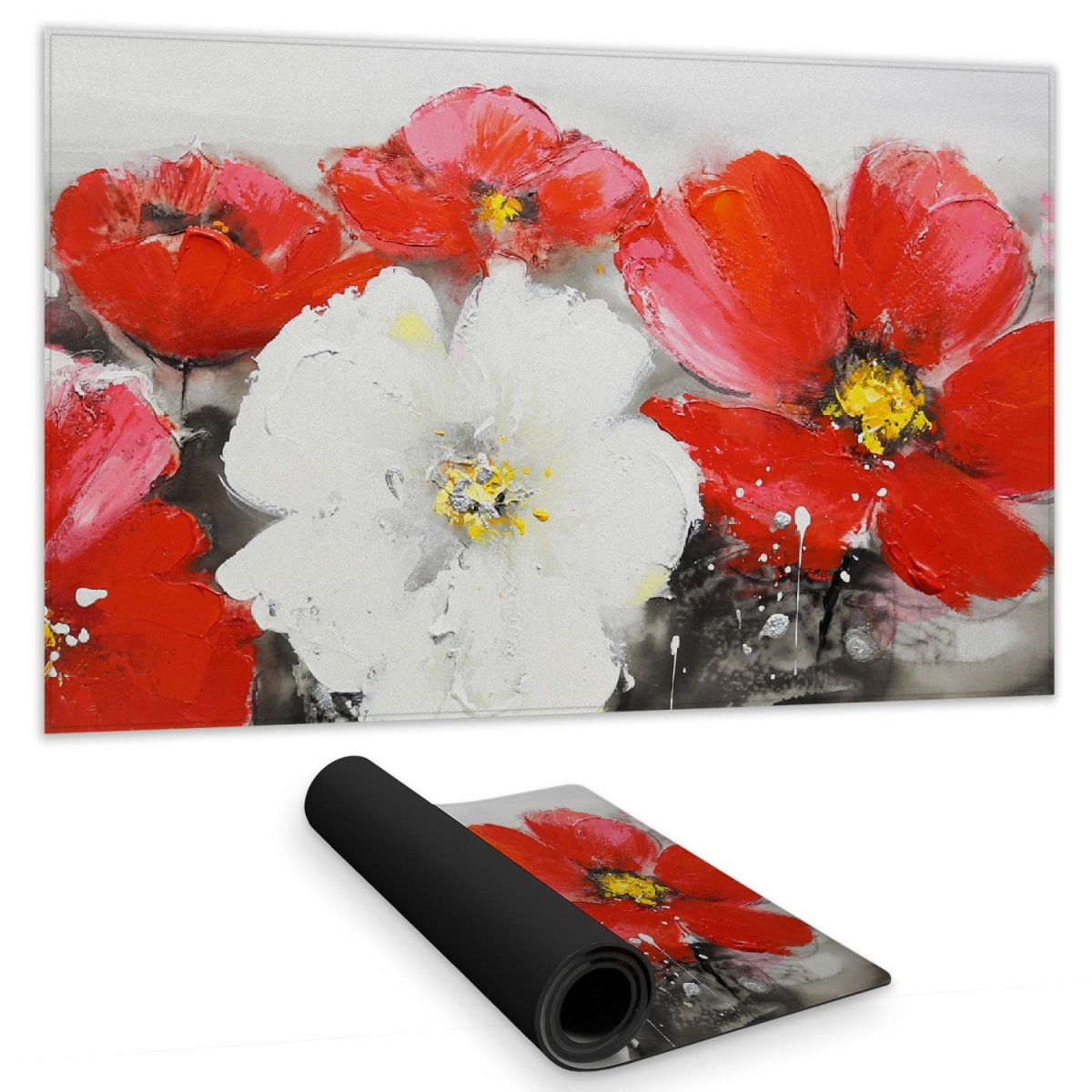 C1DM1424XVCDUG 14 x 24 in. White Desk Mat - Red & White Flowers Field - Home Decor