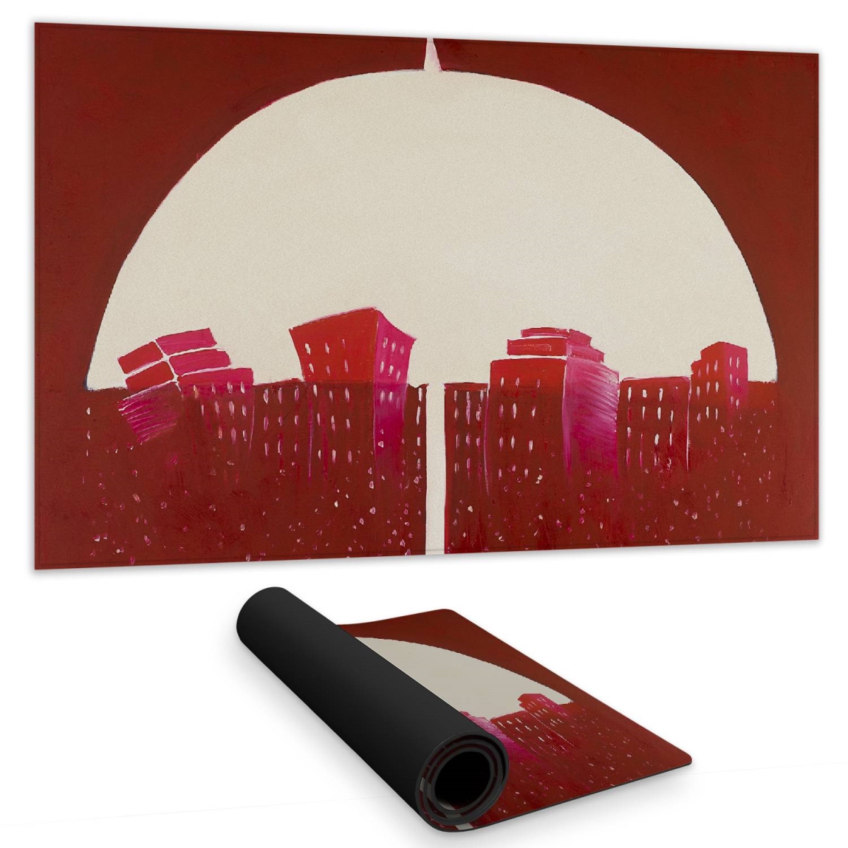 C1DM1424ET9ZBG 14 x 24 in. Cities Red Building Desk Mat - Red City Under Umbrella Decor