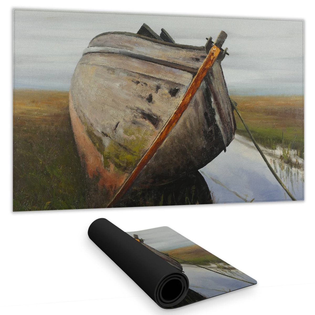 C1DM1424UOVN4C 14 x 24 in. Boat Brown Bedroom Desk Mat - Old Abandoned Boat in Swamp Decor