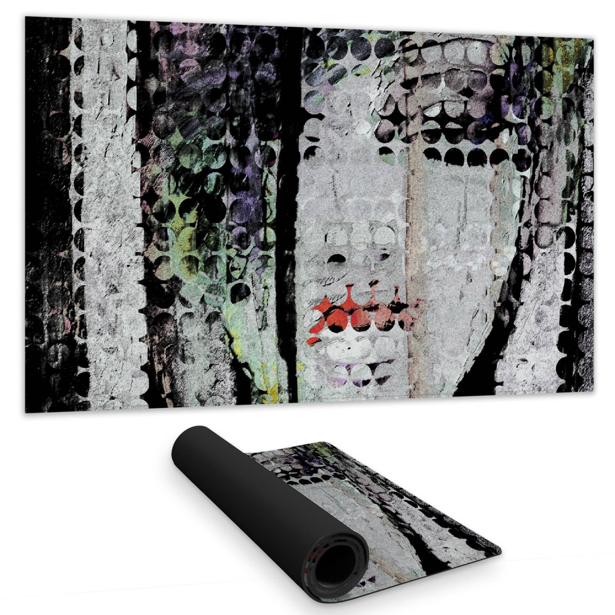 C1DM14245LVU9S 14 x 24 in. Abstract Colorful Woman Face Black Desk Mat - Home Decor