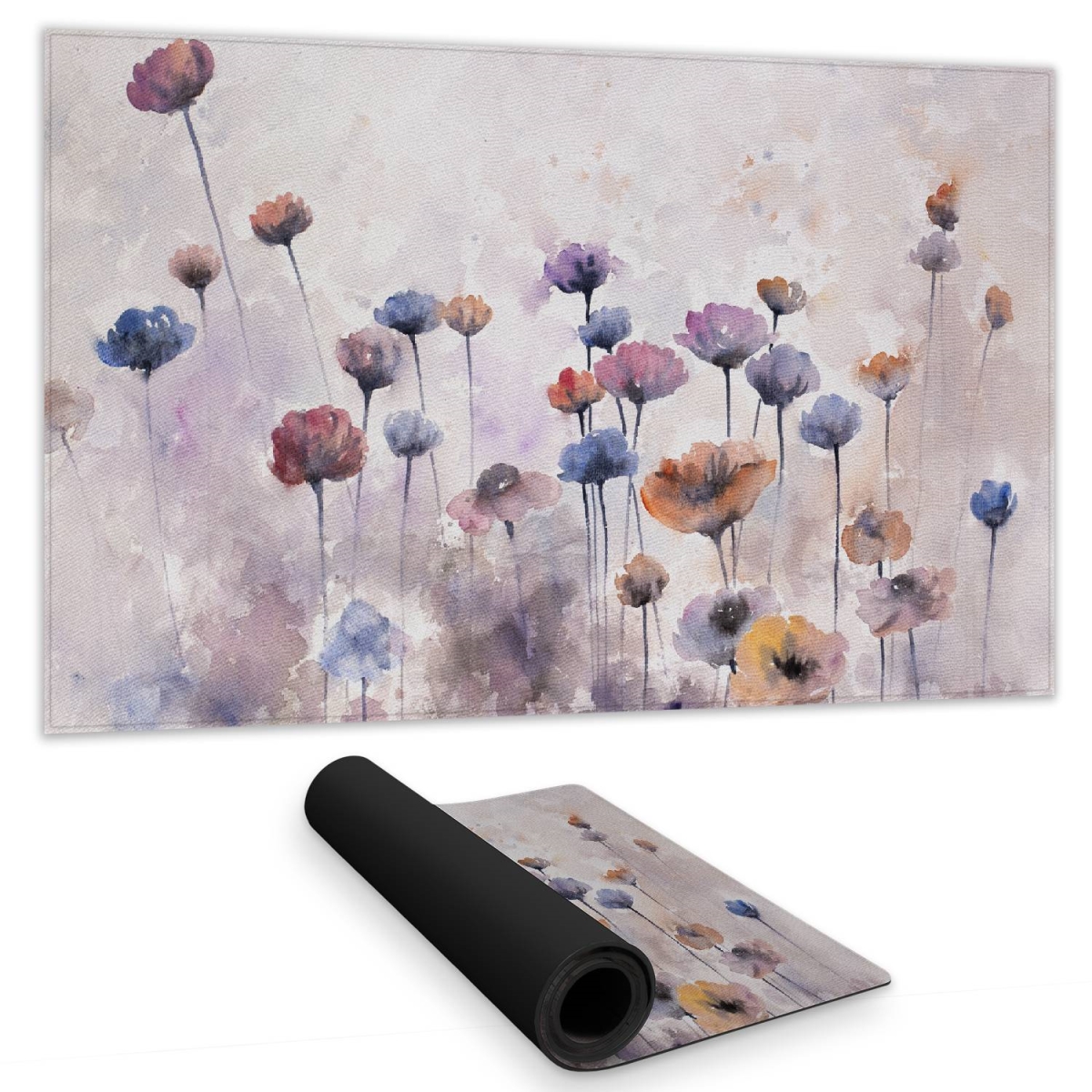 C1DM1424YPZBV3 14 x 24 in. Purple Floral Desk Mat - Small Wildflowers for Home Decor