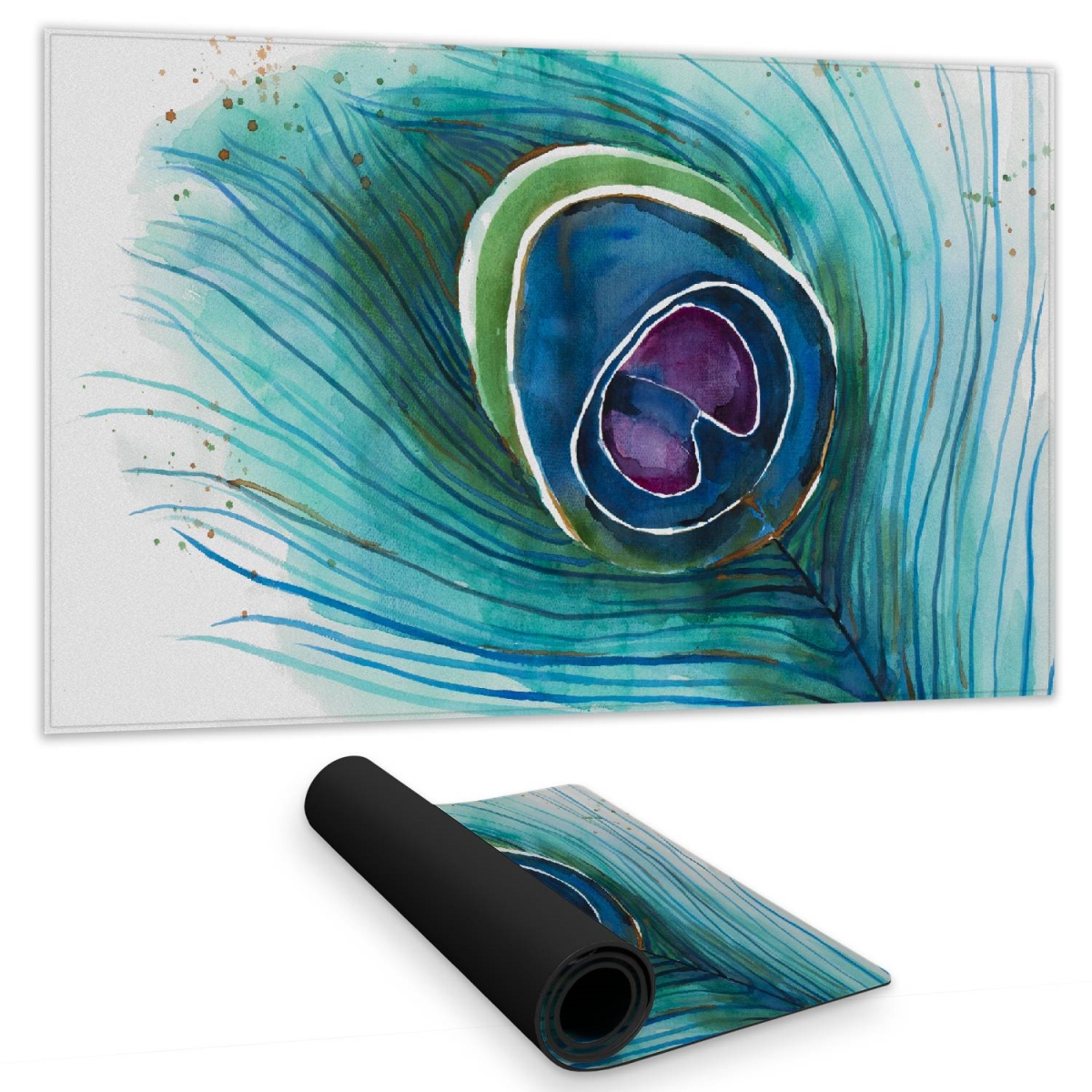 C1DM14244ZSQNC 14 x 24 in. Peacock Feather Desk Mat - Blue Bohemian Home Decor