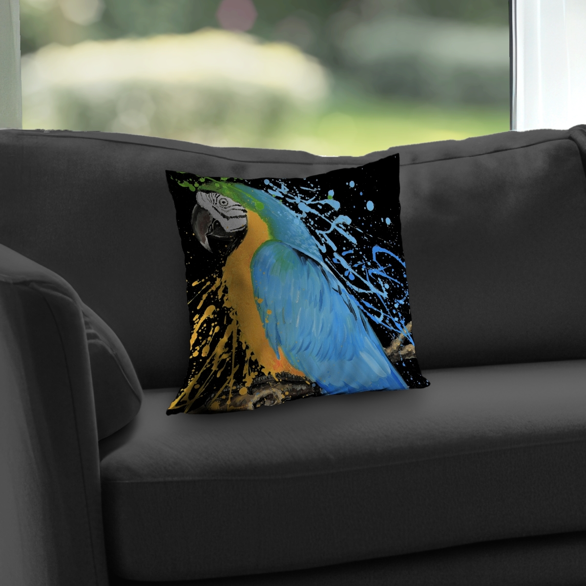 C1PT1414S4CWIH 14 x 14 in. Blue Macaw Parrot Throw Pillow - Bedroom Decor Poly Twill