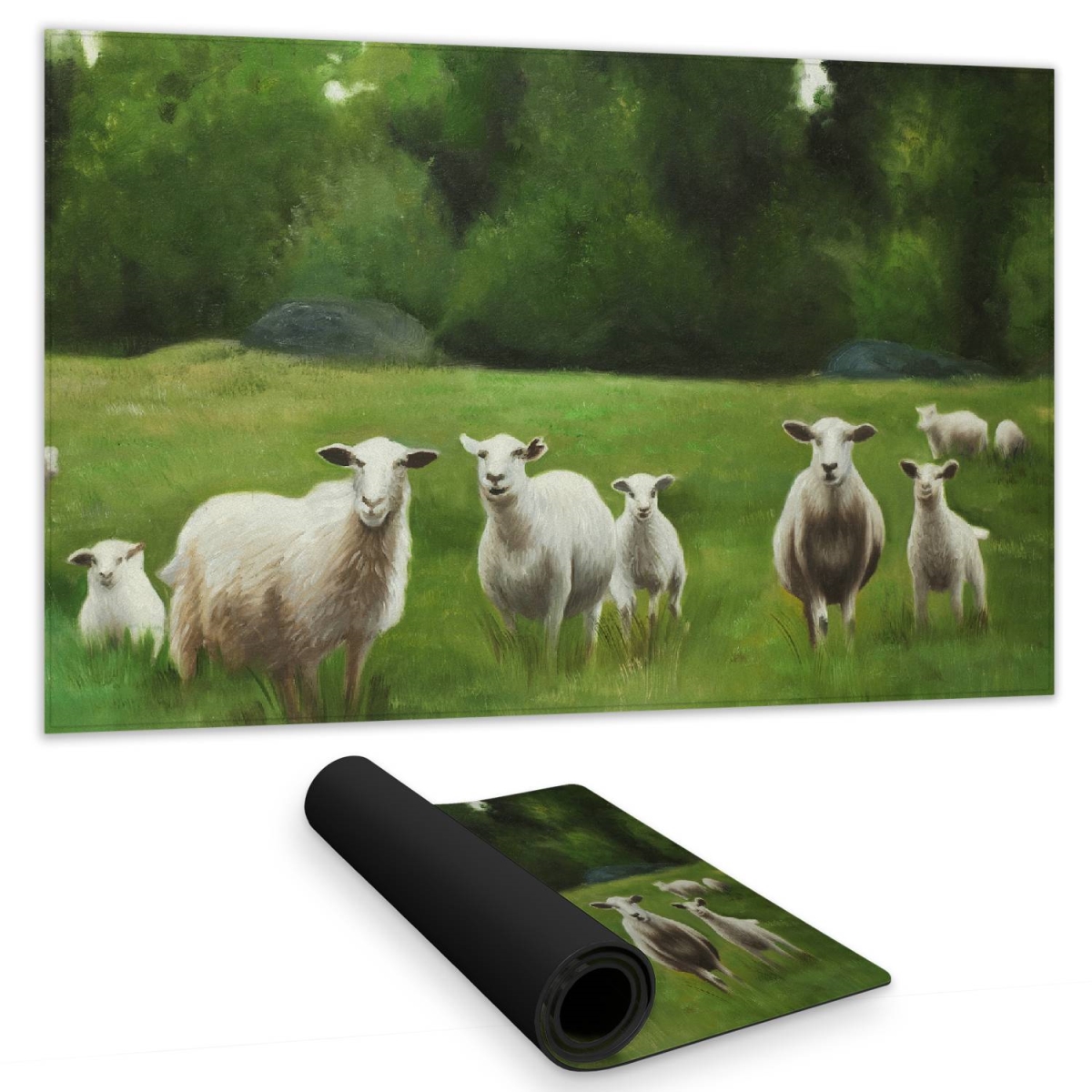 C1DM1424OLROC7 14 x 24 in. Fields of Sheep White Animals Desk Mat - Bedroom Home Decor