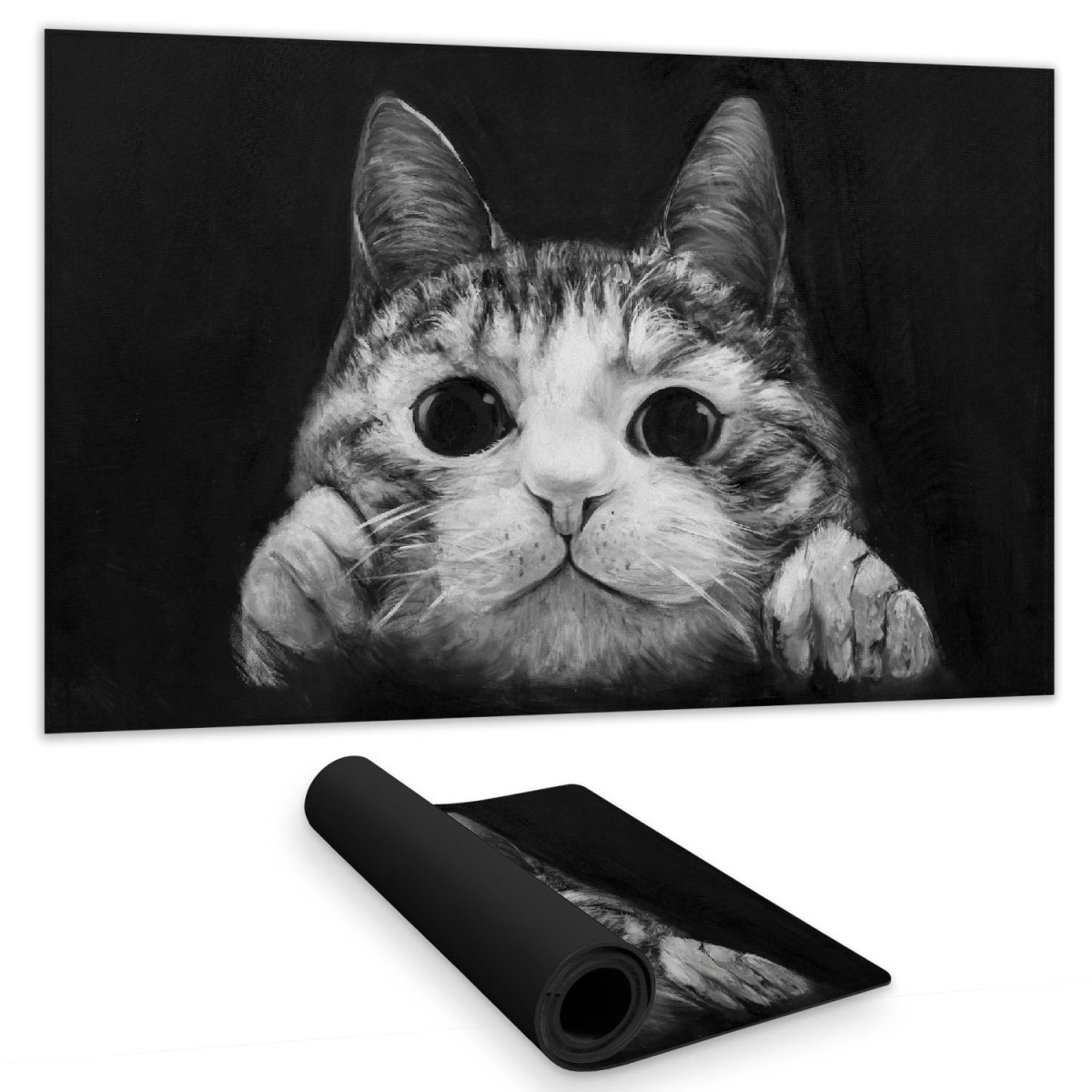 C1DM1424A5L7TN 14 x 24 in. Curious Cat Monochrome Desk Mat - Animal Home Decor