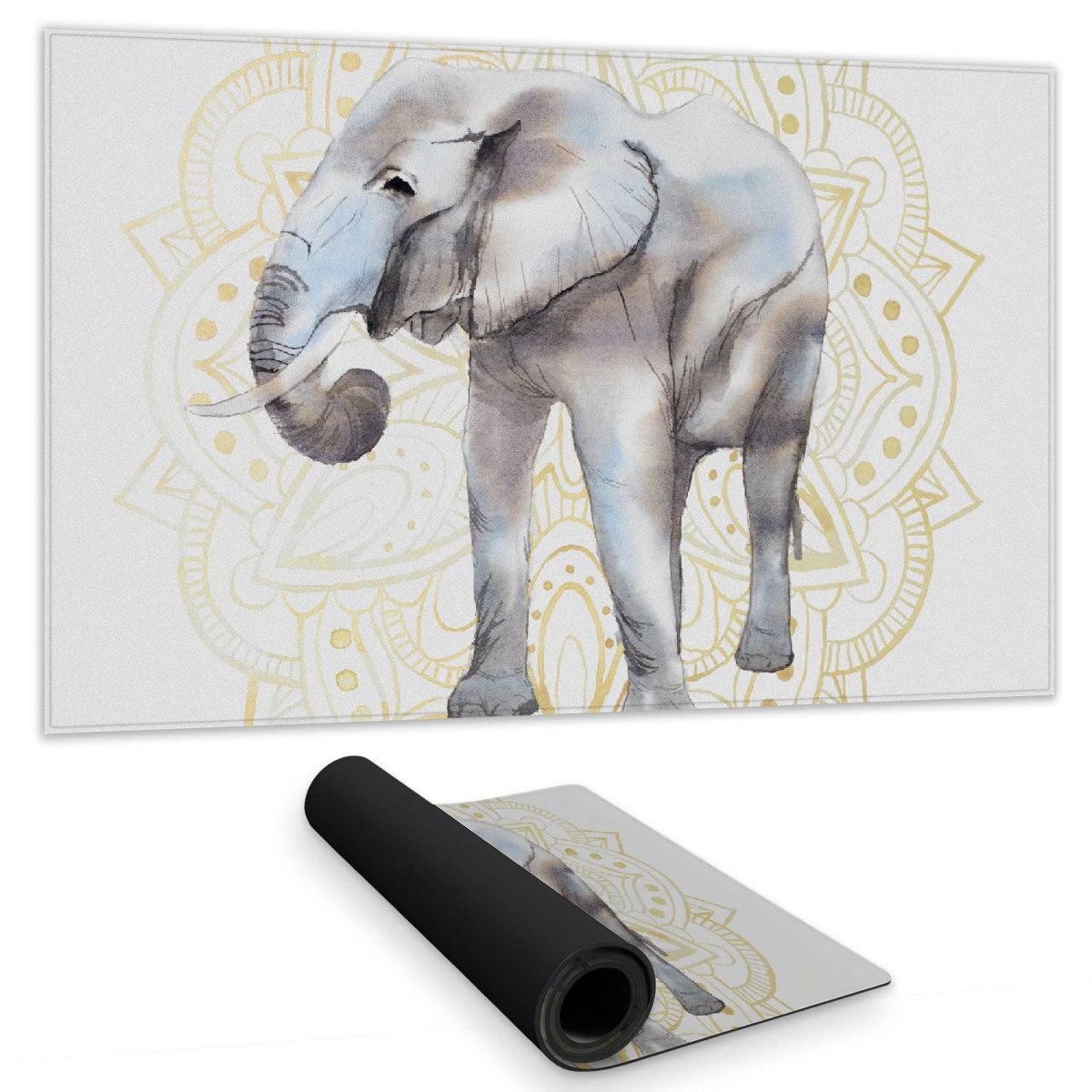C1DM1424TH9VUH 14 x 24 in. Elephant Bohemian Desk Mat - Mandala Pattern Home Decor
