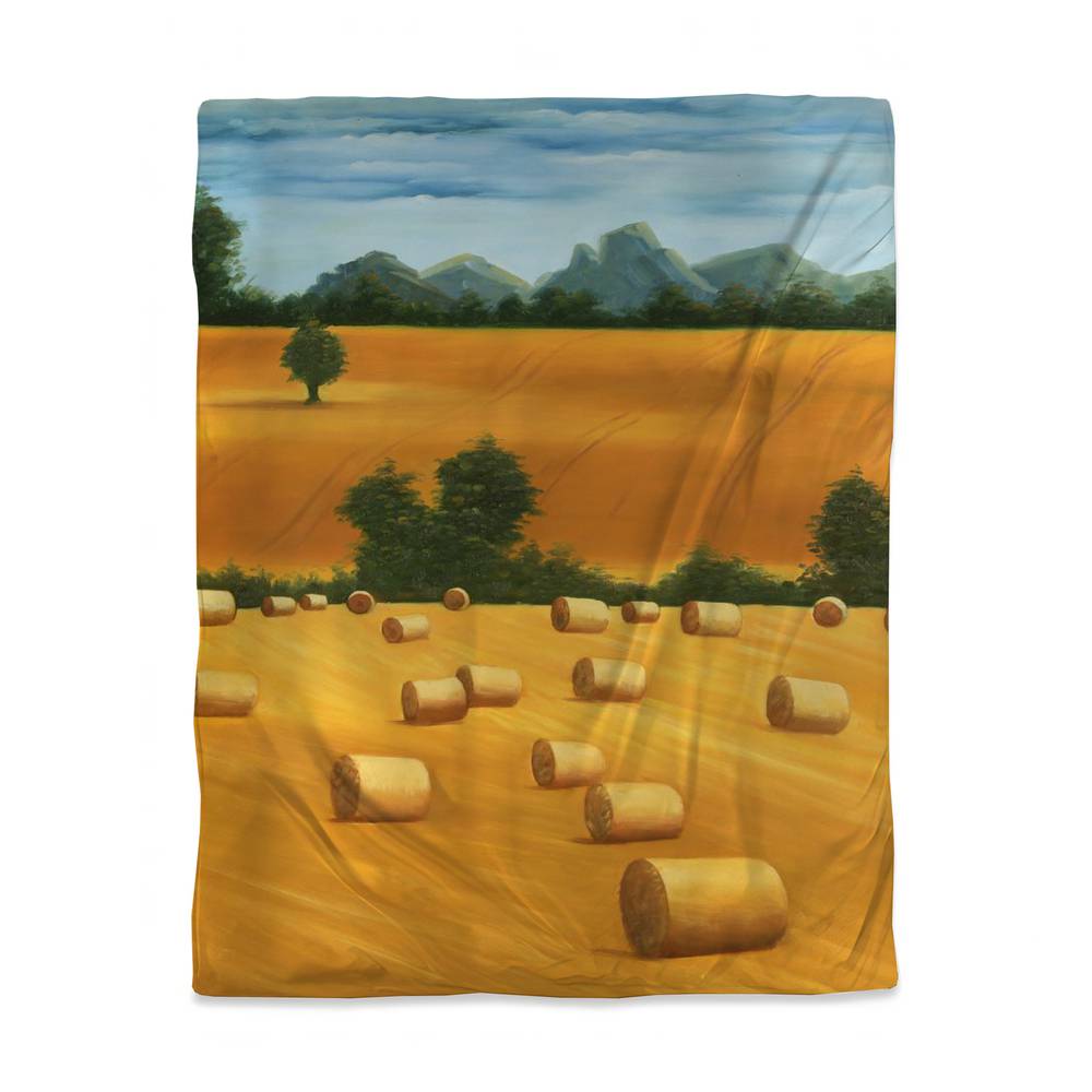 3817-VWCT-LA104 Blue Rustic Twin Size Duvet Cover - Hay Bale Fields - Bedroom Decor