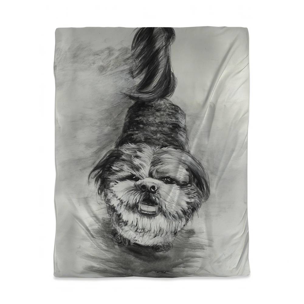 3817-VWCT-AN185 Happy Dog Sketch Twin Size Duvet Cover - Illustrative Bedroom Decor