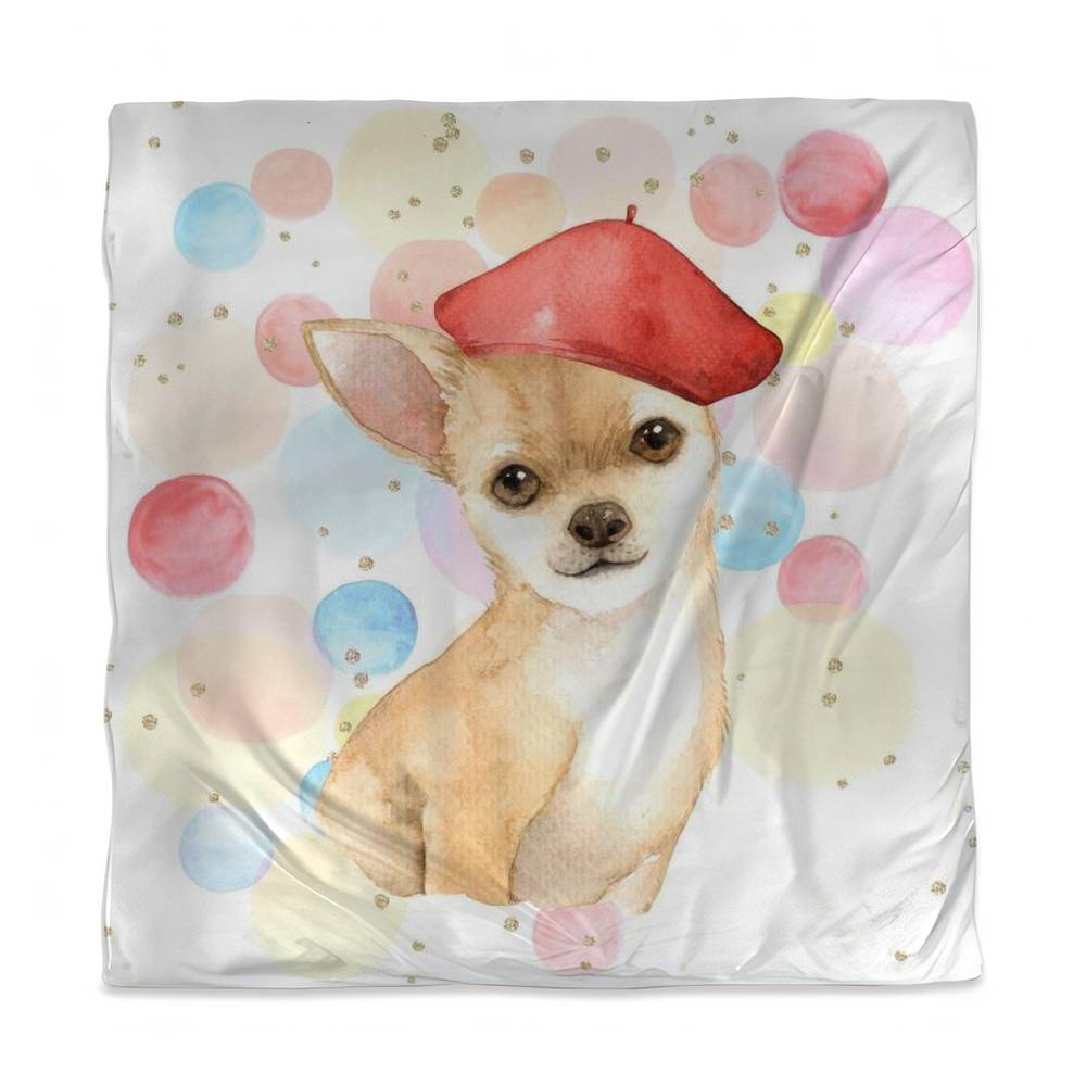 3817-SWCQ-CH5-1 Chihuahua Dog Artist Red Queen Size Duvet Cover - Bedroom Pets Decor