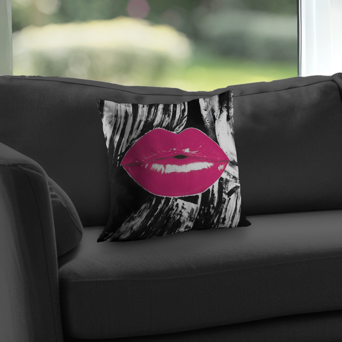 C1PT14144PY803 14 x 14 in. Pink Glossy Lips Throw Pillow - Livingroom Decor Insert