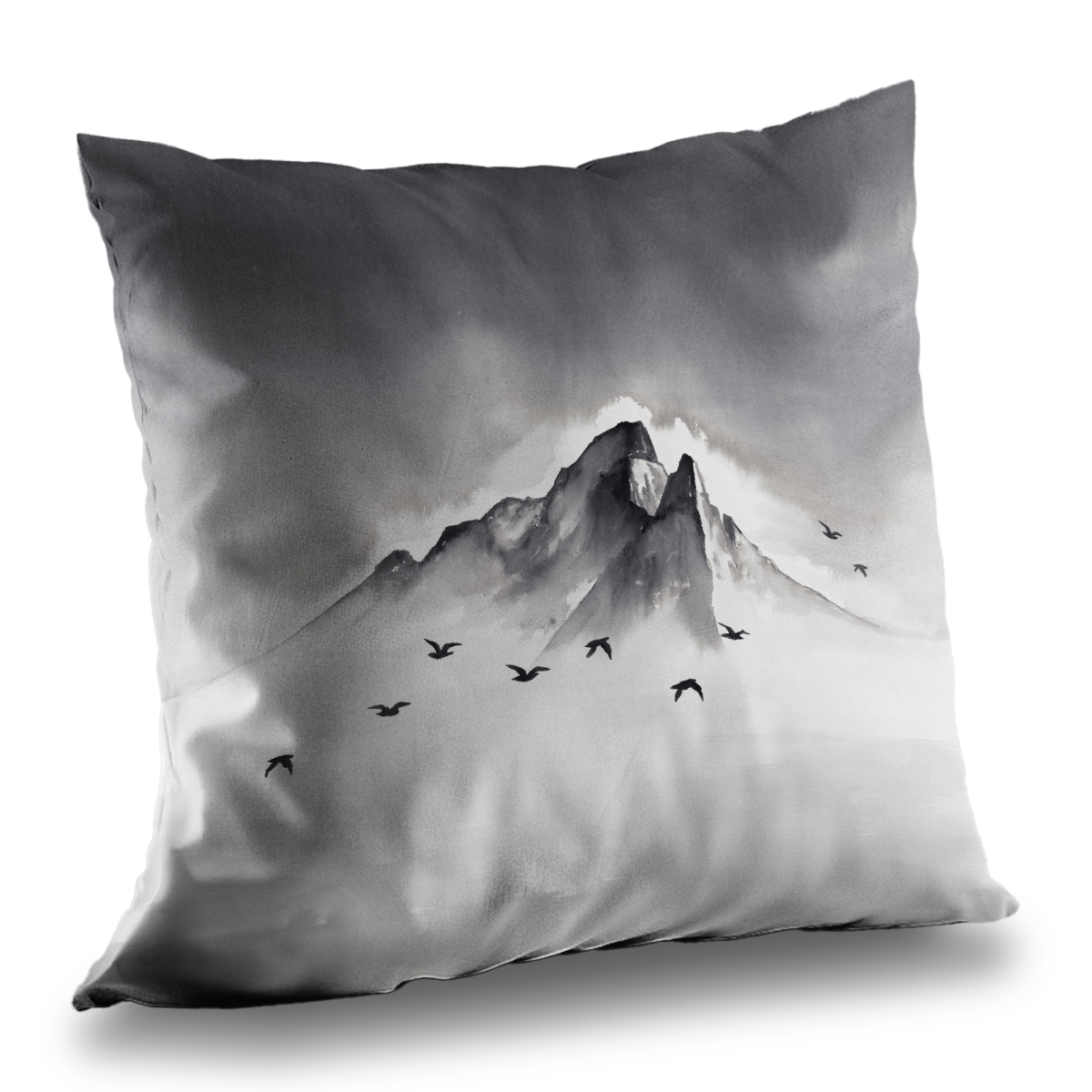 C1PT14146RBFGM 14 x 14 in. Mountain Peak Black Poly Twill Throw Pillow - Home Decor Insert