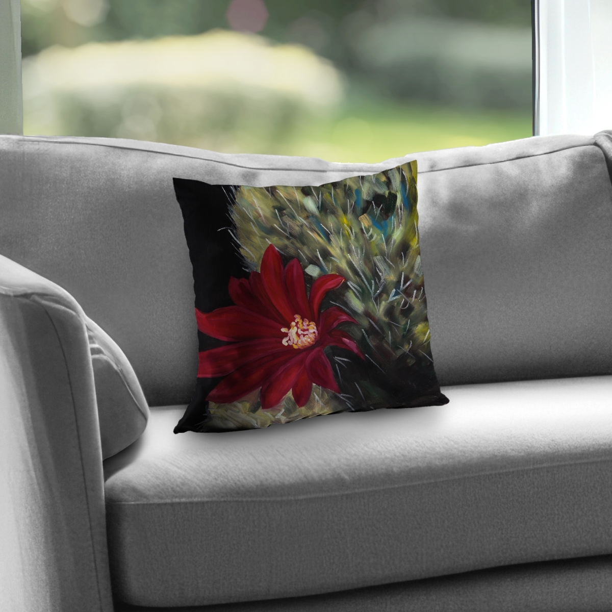 C1PT1414AILOHN 14 x 14 in. Echinopsis Red Cactus Flower Throw Pillow - Home Decor Insert