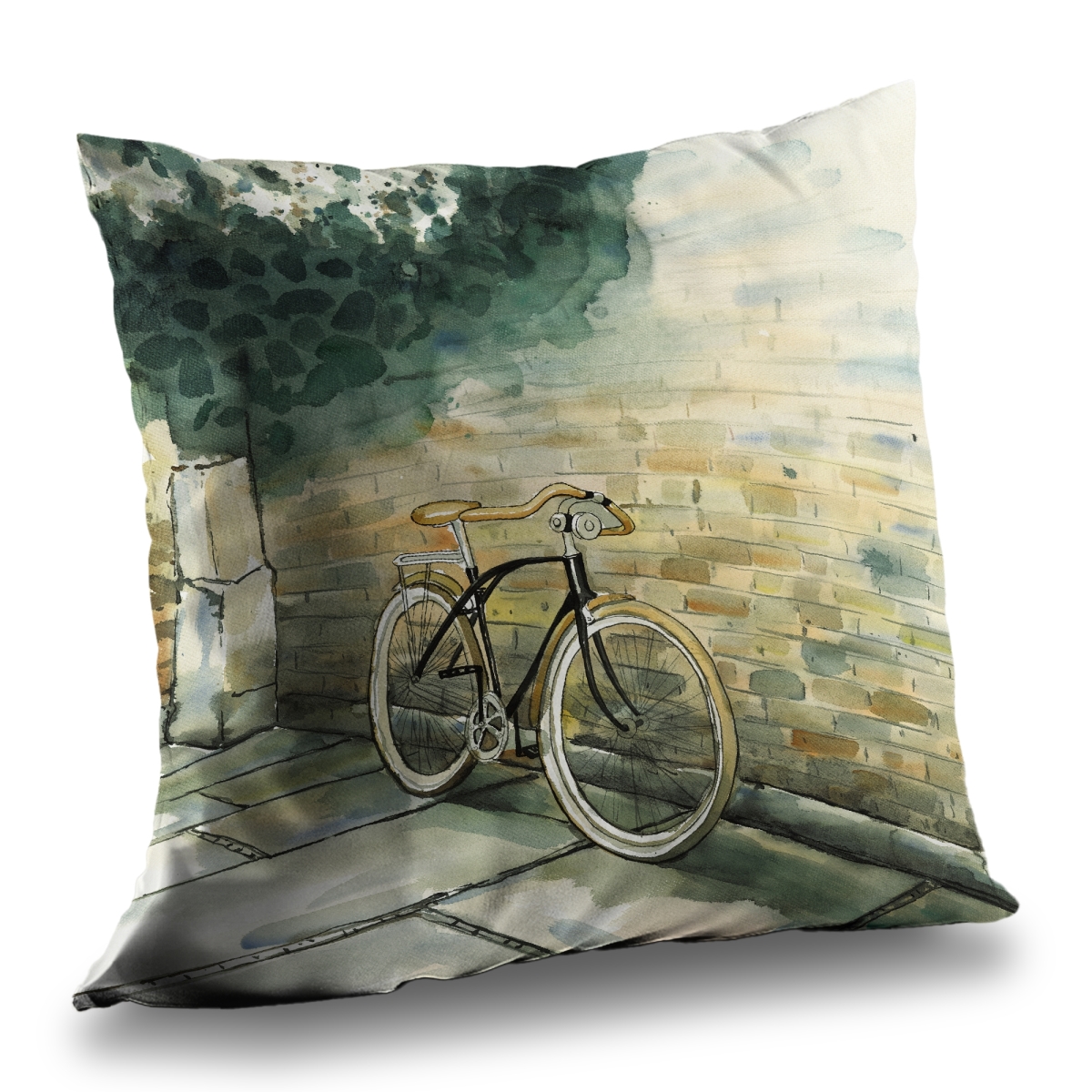 C1PT1414D8TDFW 14 x 14 in. Old Urban Bicycle Transportation Trees Pillow Insert - Home Decor