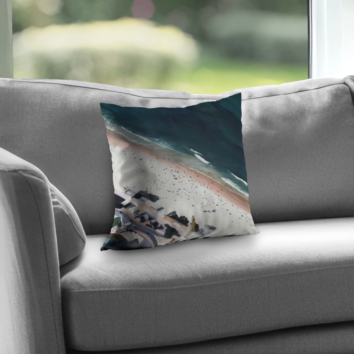 C1PT1414PDZPPZ 14 x 14 in. Hot Day at the Beach - Kitchen Blue Poly Twill Throw Pillow