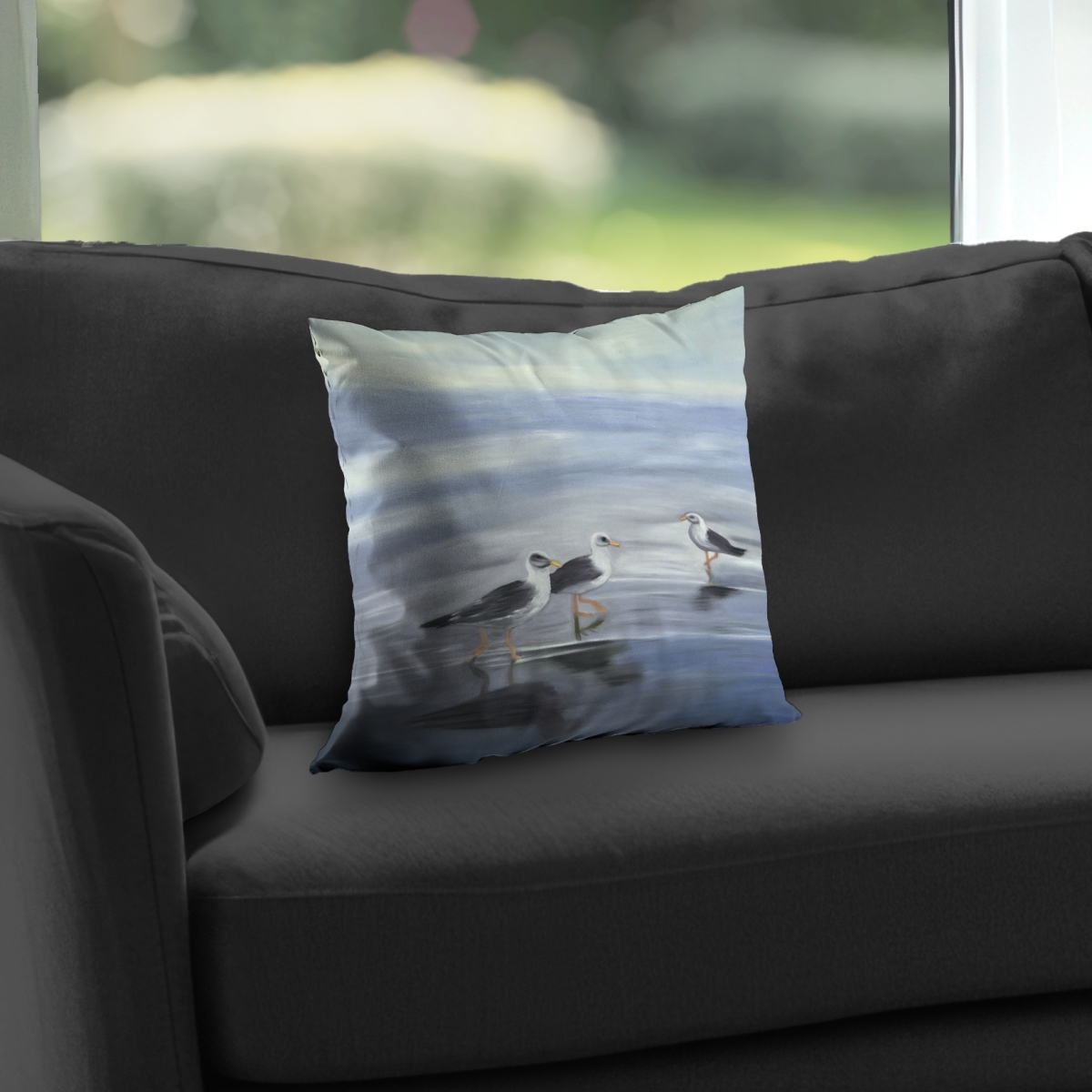 C1PT1414Q1URUX 14 x 14 in. Three Gulls White Bird Poly Twill Throw Pillow - Home Decor