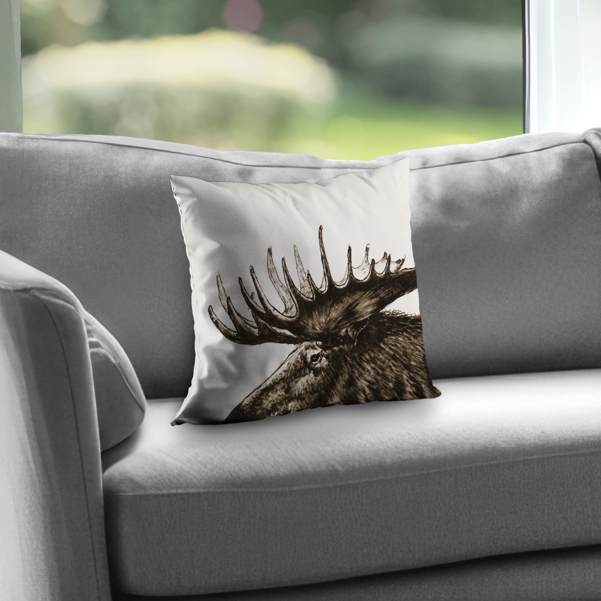 C1PT14141MGDWU 14 x 14 in. Moose Plume Sepia Rustic Animals Throw Pillow - Home Decor