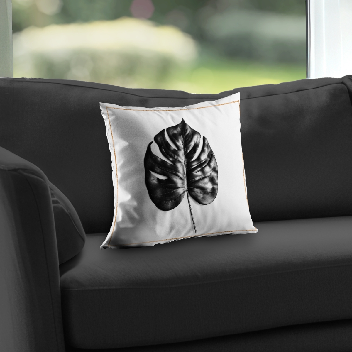 C1PT14142GY8B8 14 x 14 in. Split Leaf Philodendron Gold Lines Throw Pillow - Home Decor