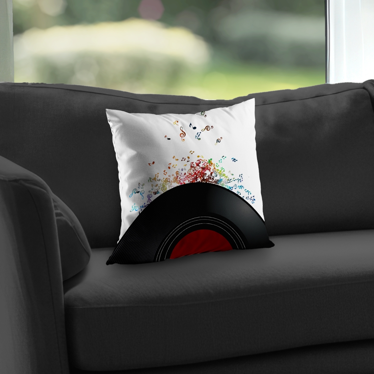 C1PT1414JE8NWQ 14 x 14 in. Notes Escaping From A Vinyl Record Throw Pillow - Home Decor