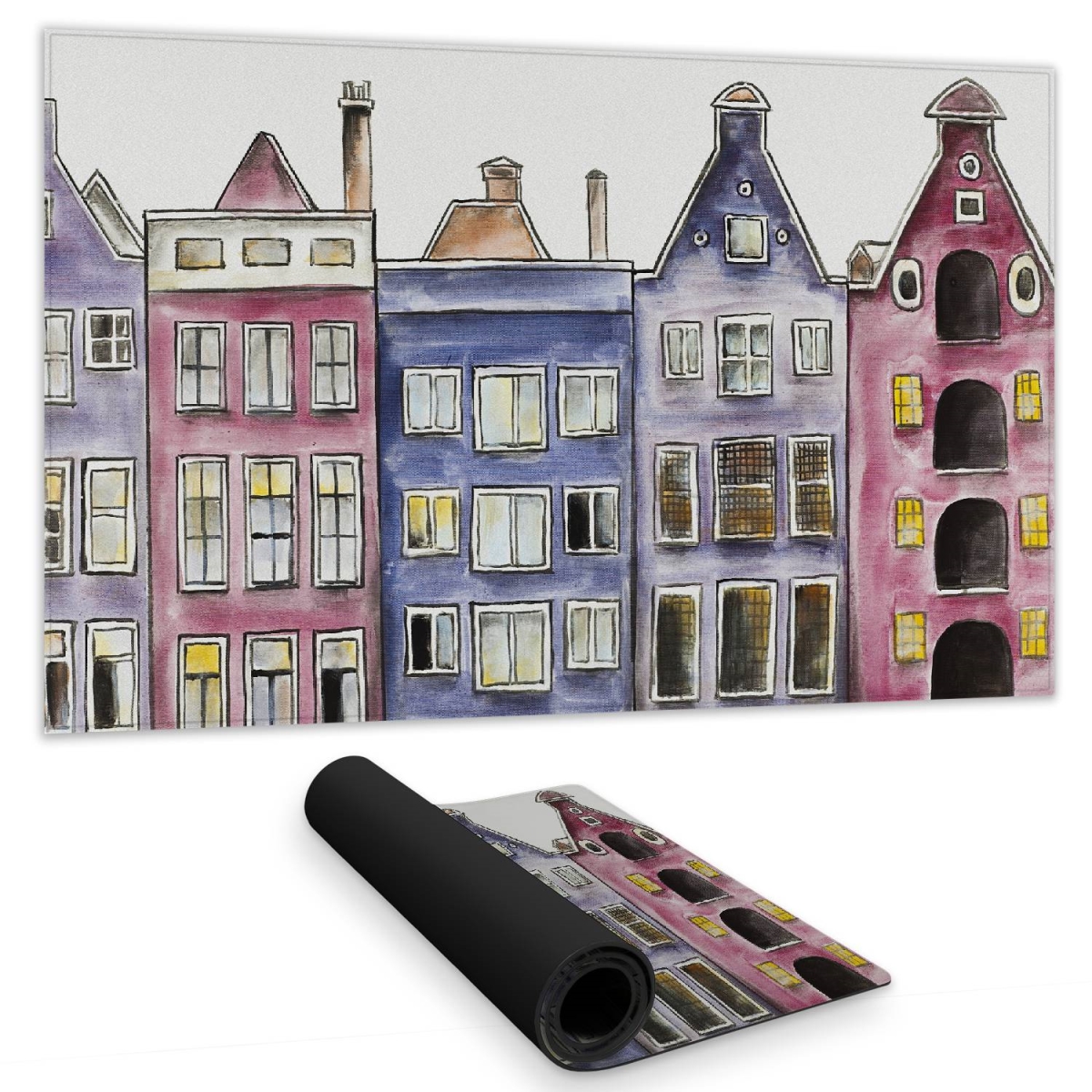 C1DM1424BWCNHI 14 x 24 in. Purple Desk Mat - Old Amsterdam Houses Design - Home Decor