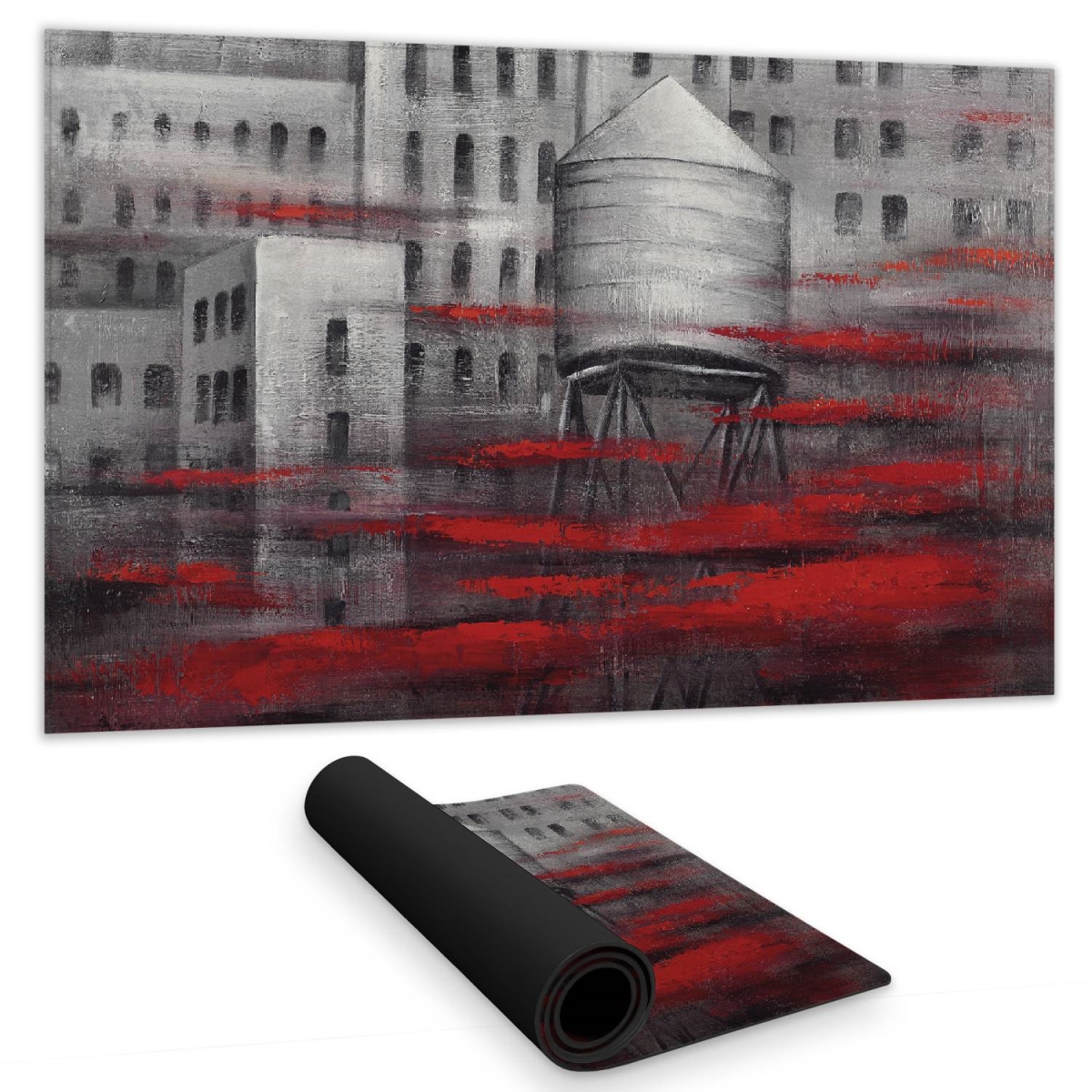 C1DM1424E82UII 14 x 24 in. Gray City with Red Clouds Desk Mat - Bedroom Decor Essentials