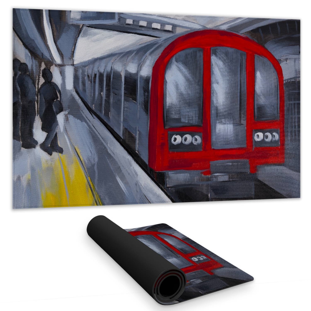 C1DM14249X9726 14 x 24 in. Transportation Blue Desk Mat - People Waiting Metro Decor