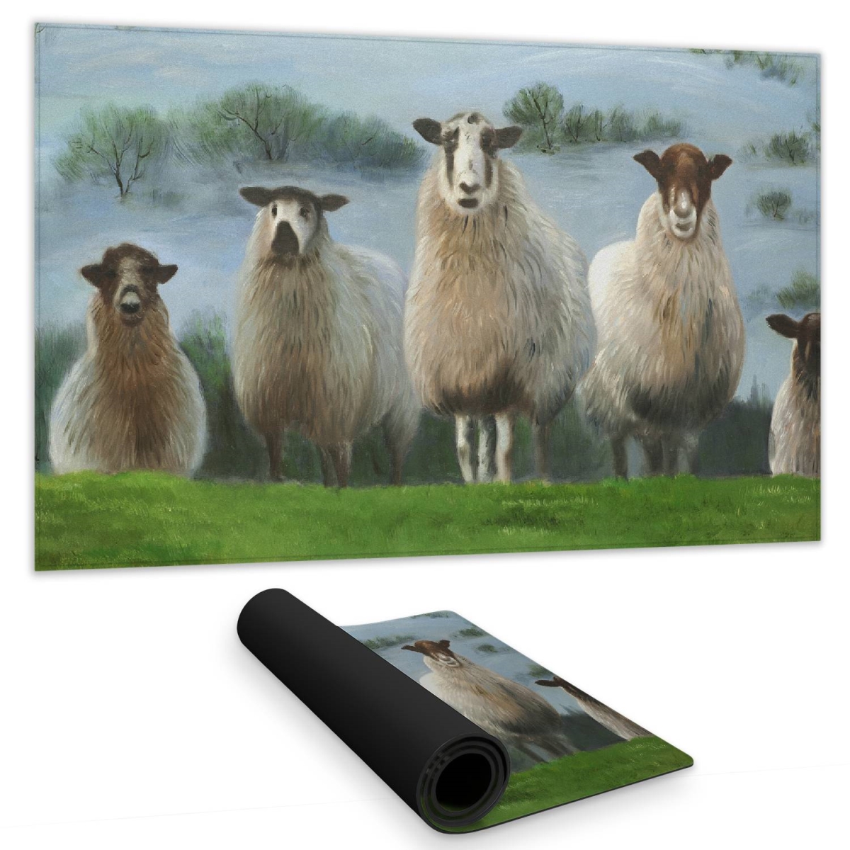 C1DM14242FL0XT 14 x 24 in. Rustic White Flock of Sheep Desk Mat - Home Decor Essential