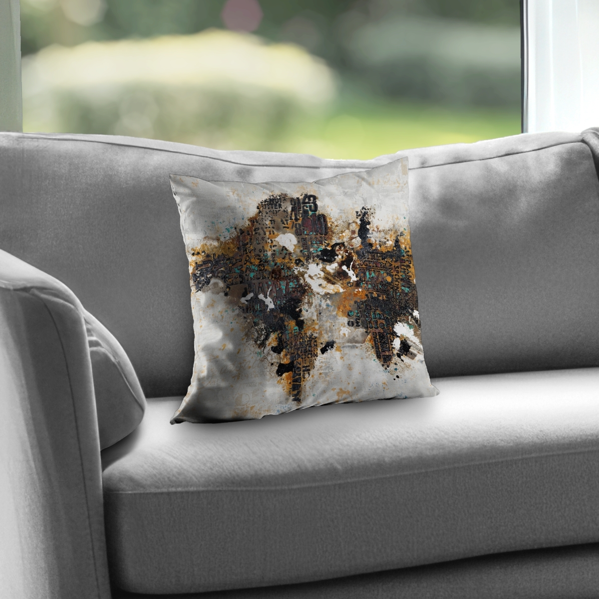 C1PT1414YGZE3L 14 x 14 in. Abstract World Map Throw Pillow - Yellow Modern Home Decor