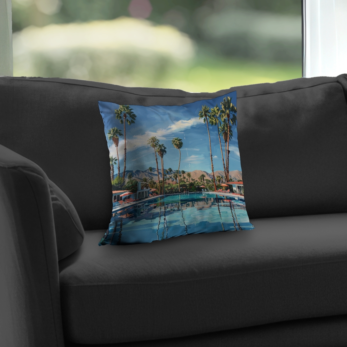 C1PT1414JWSGA3 14 x 14 in. Palm Trees Poly Twill Throw Pillow - Home Decor & Insert Included