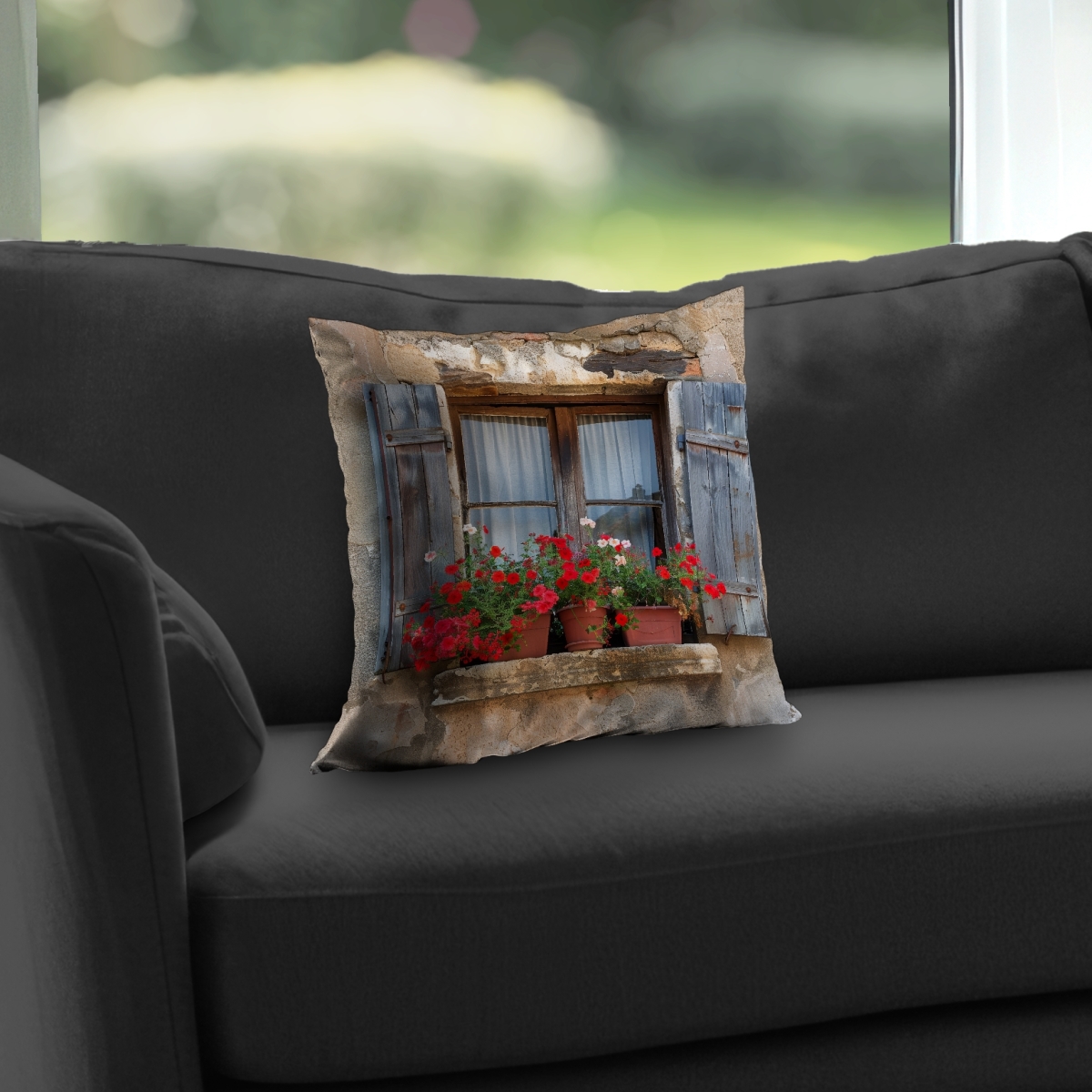 C1PT1414ROQ3BO 14 x 14 in. Flowers on the Ledge Poly Twill Throw Pillow - Insert Included