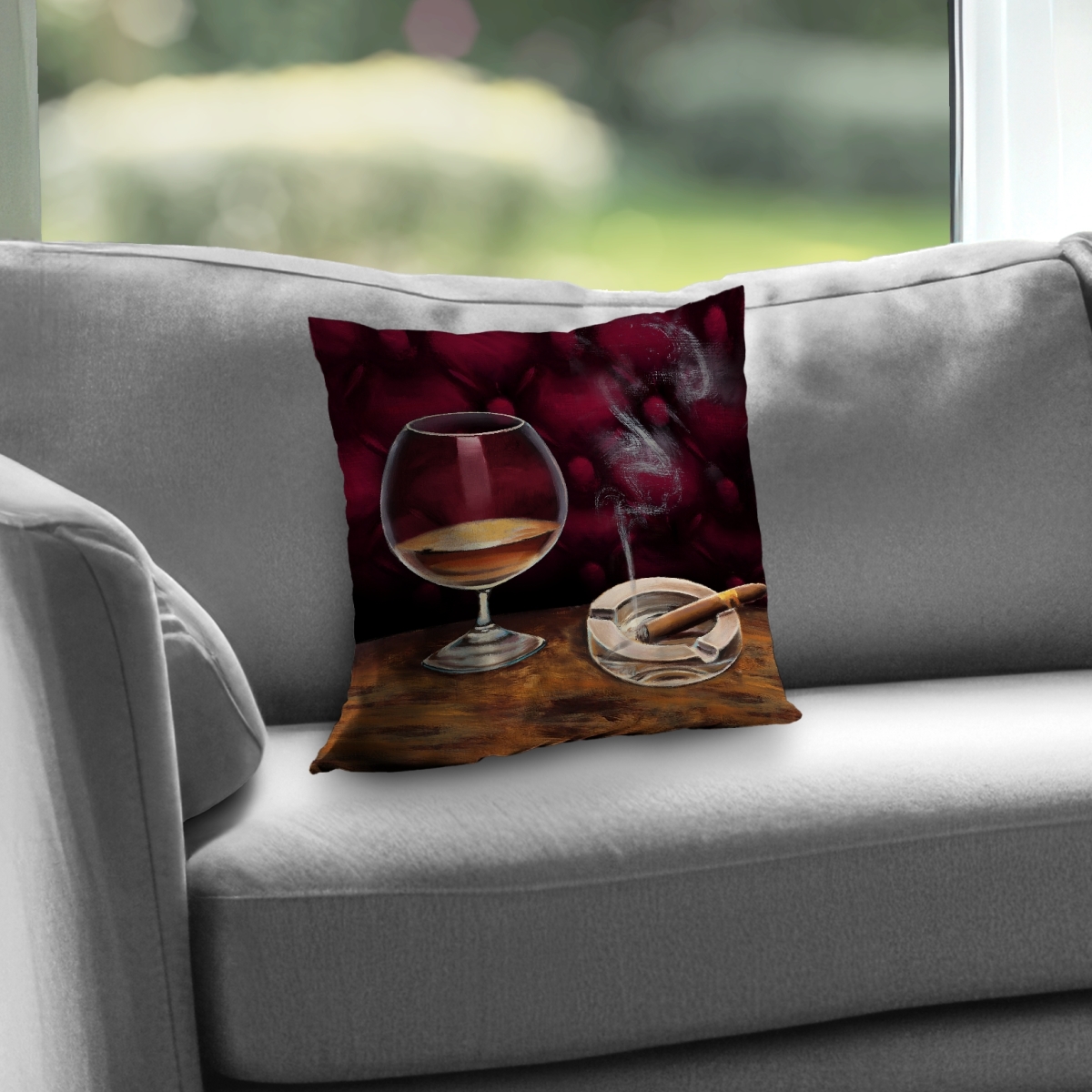 C1PT14142Y6D06 14 x 14 in. Alcohol & Cigar Throw Pillow - Man Cave Home Decor Insert