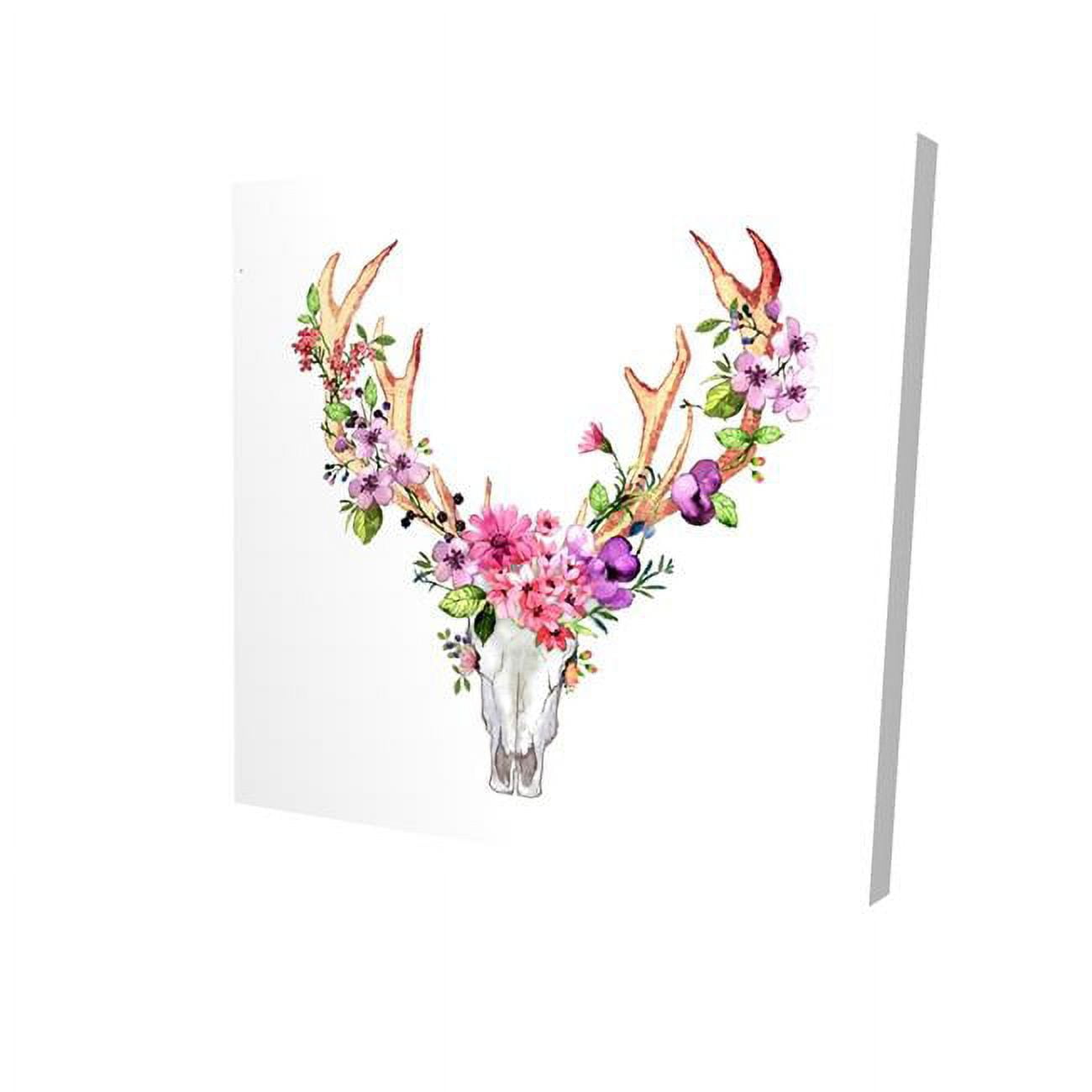 16 x 16 in. Deer Skull with Flowers-Print on Canvas