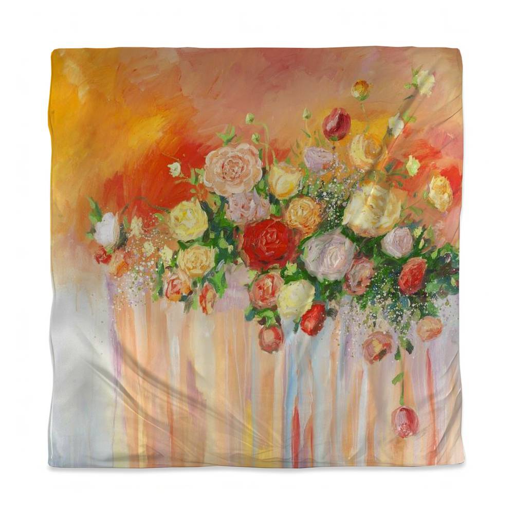 3817-SWCQ-FL155 Red Queen Size Duvet Cover - Bouquet of Multi Color Abstract Flowers