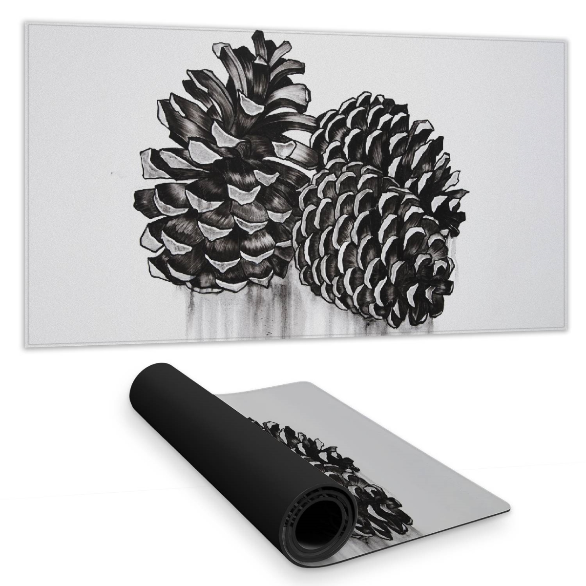 C1DM153180Q8VE 16 x 32 in. Rustic Gray Trees Desk Mat - Three Small Pine Cones Decor