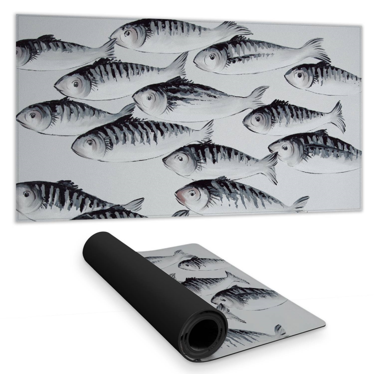 C1DM15317E29T5 16 x 32 in. White Animals Desk Mat - Gray School of Fish Design Decor