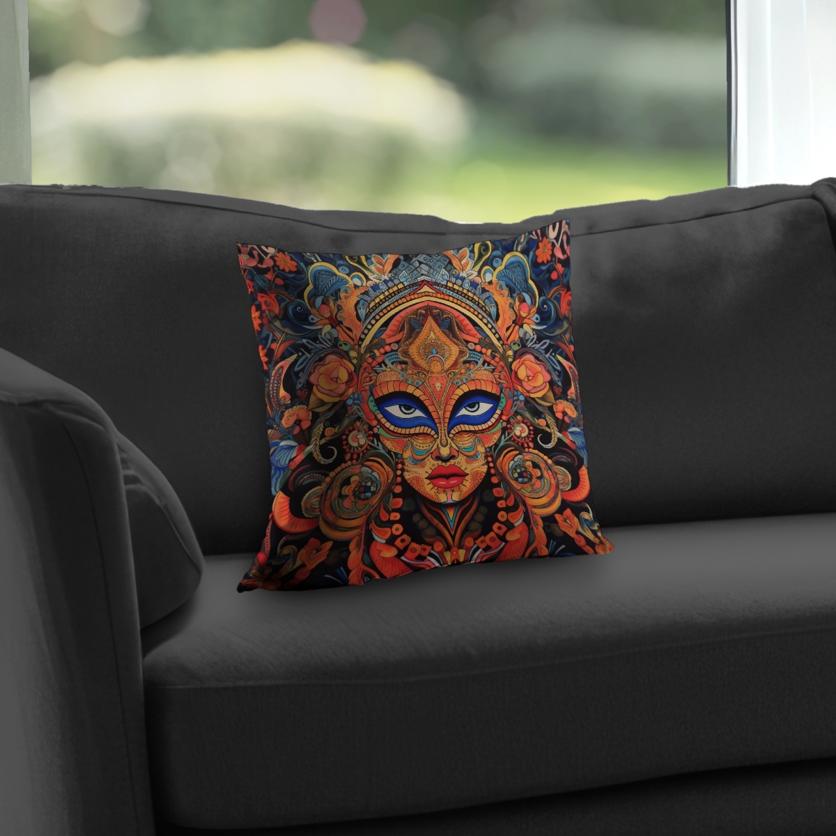C1PT1414JMYZUQ 14 x 14 in. Aztec Face Black Figurative Throw Pillow Insert for Home Decor