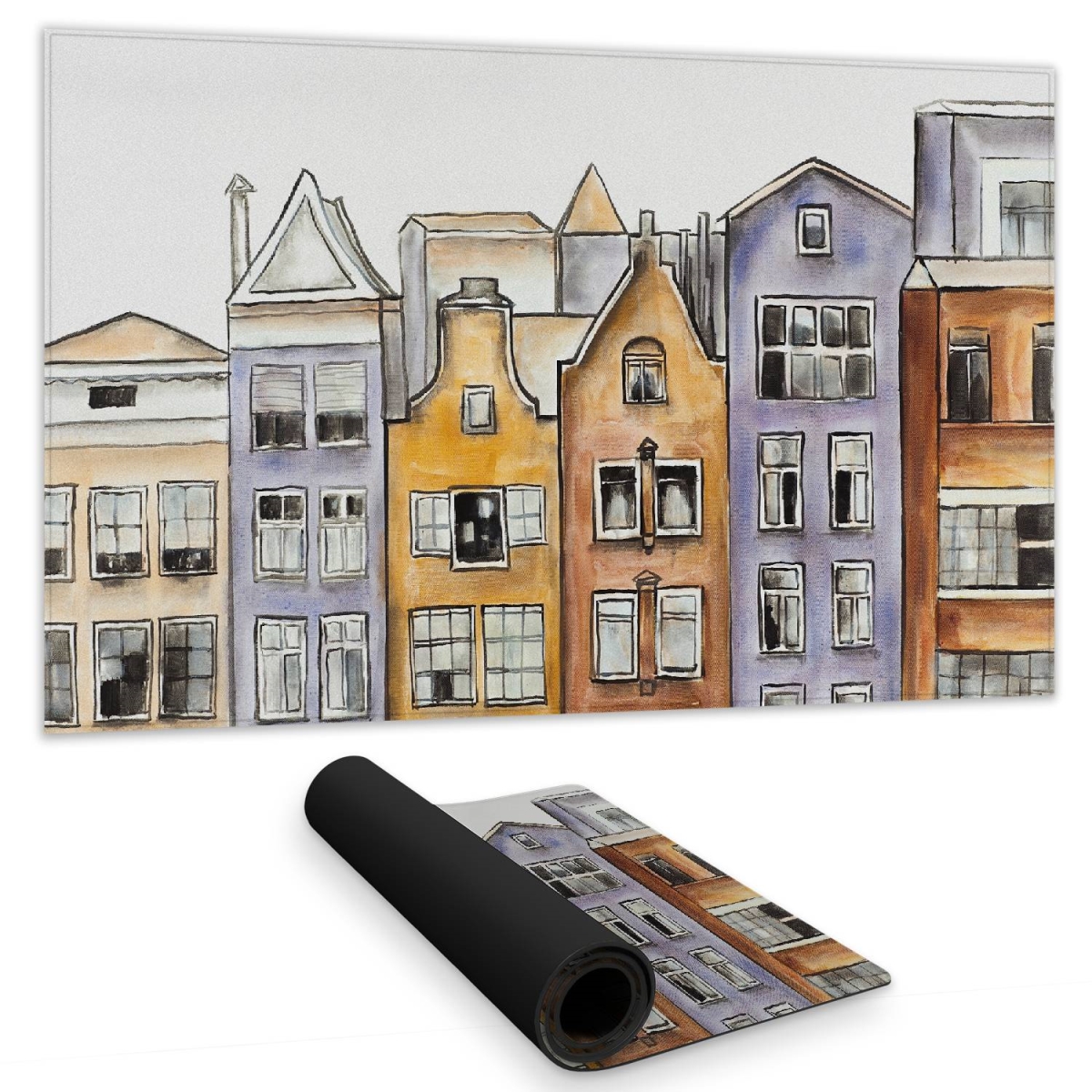 C1DM1424J5PYOV 14 x 24 in. Amsterdam Houses Desk Mat - Brown Home Decor Desk Accessory