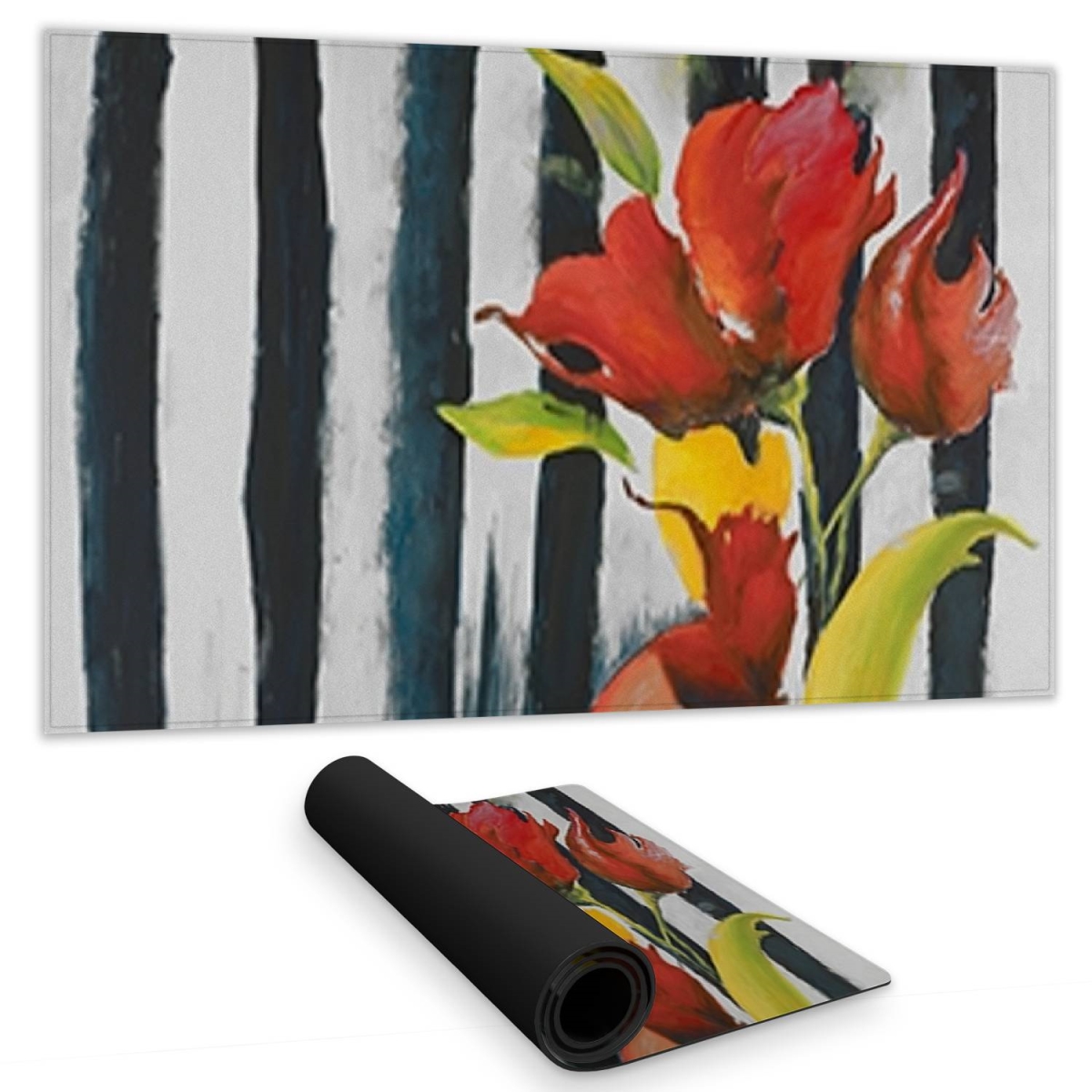 C1DM1424DPU8G6 14 x 24 in. Flowers on Striped White Desk Mat - Home Decor Fashion