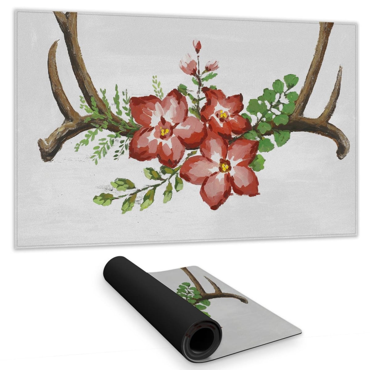 C1DM142447GZWW 14 x 24 in. Brown Deer Desk Mat - Deer Horns & Pink Flowers Home Decor
