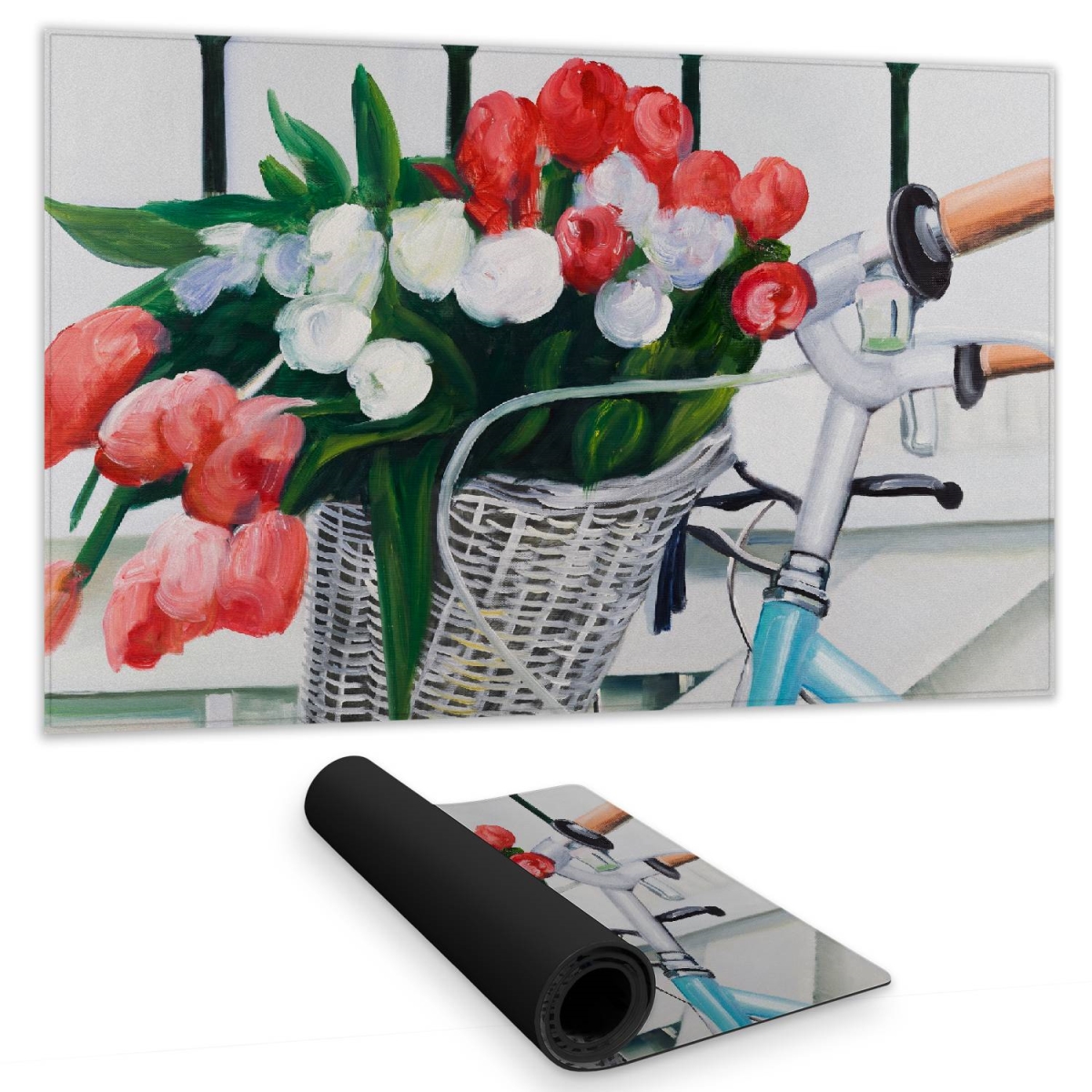 C1DM1424MDHKPS 14 x 24 in. Romantic Blue Desk Mat - Bicycle with Tulips - Home Decor
