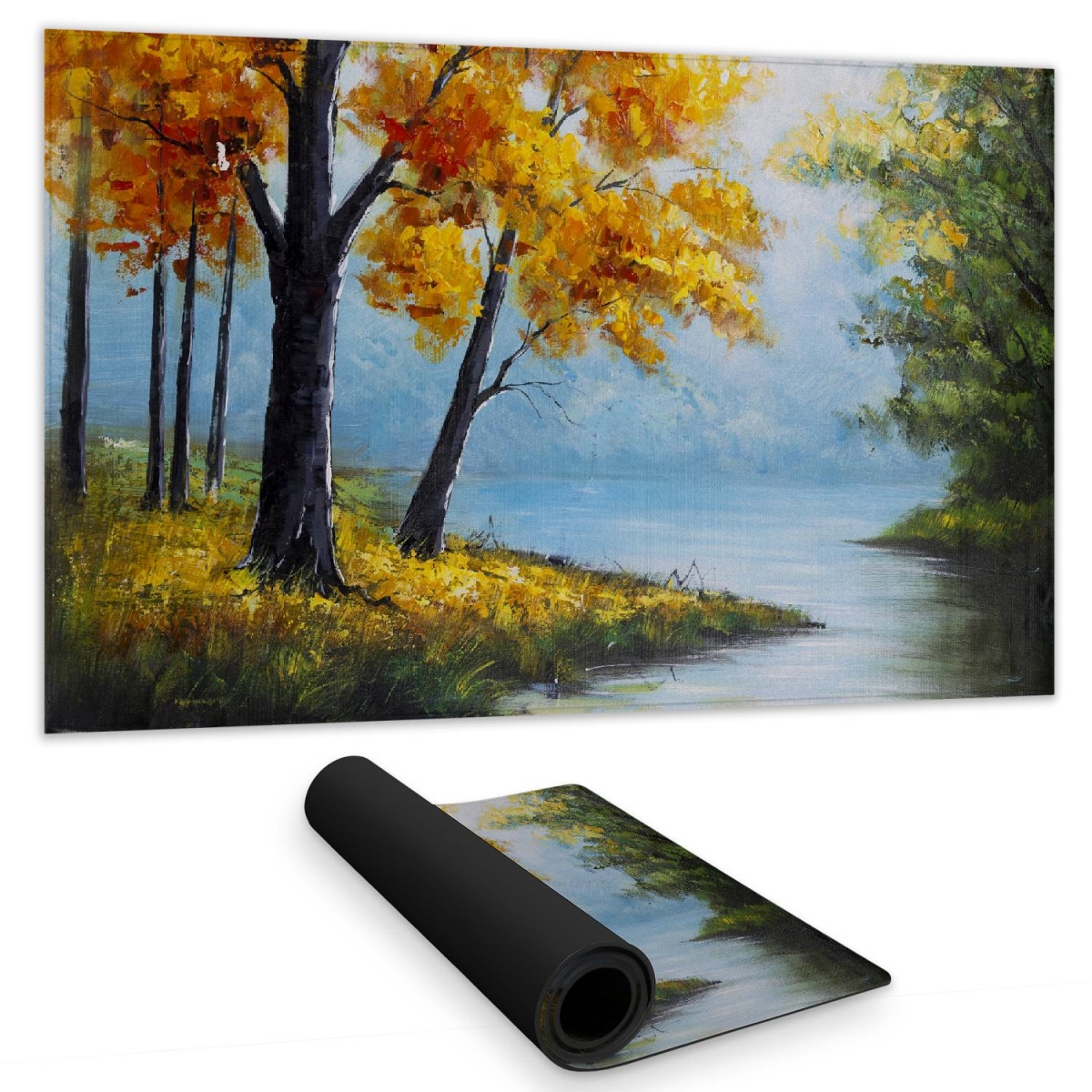 C1DM1424FBZSHI 14 x 24 in. Trees by the Lake Blue Desk Mat - Modern Home Decor