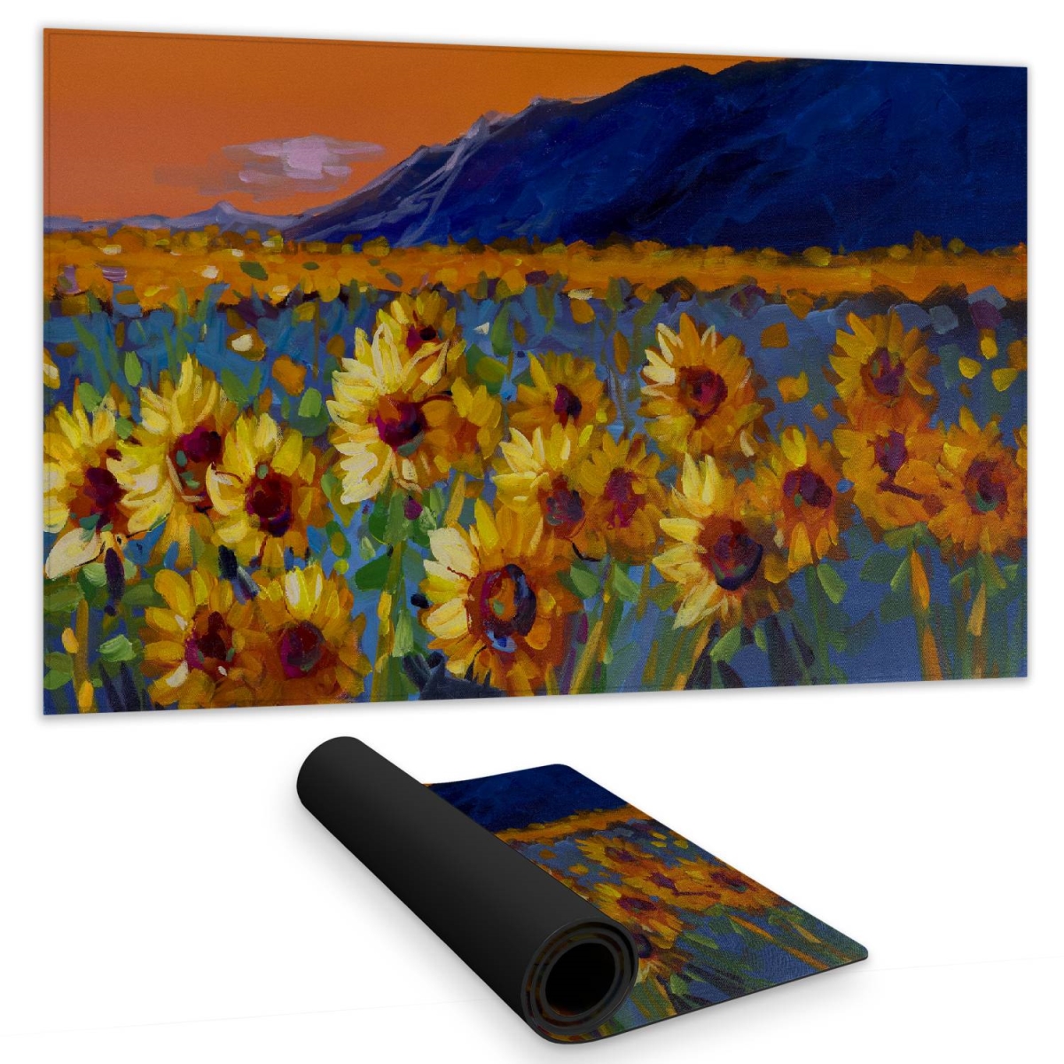 C1DM1424Z6CL8K 14 x 24 in. Contemporary Blue Botanical Desk Mat - Field of Sunflowers