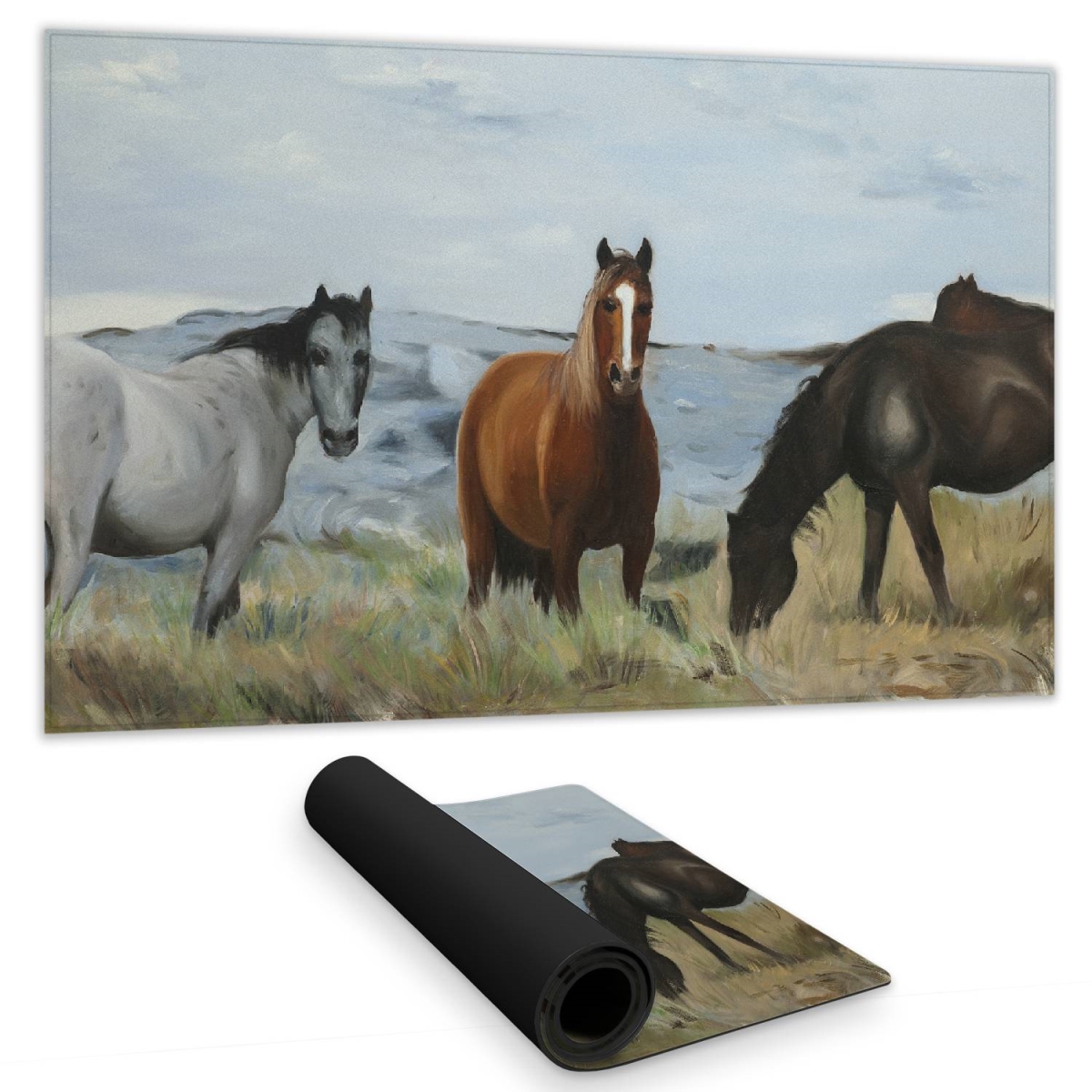 C1DM1424RHM1UU 14 x 24 in. Rustic Blue Desk Mat - Horses Eating in Meadow Home Decor