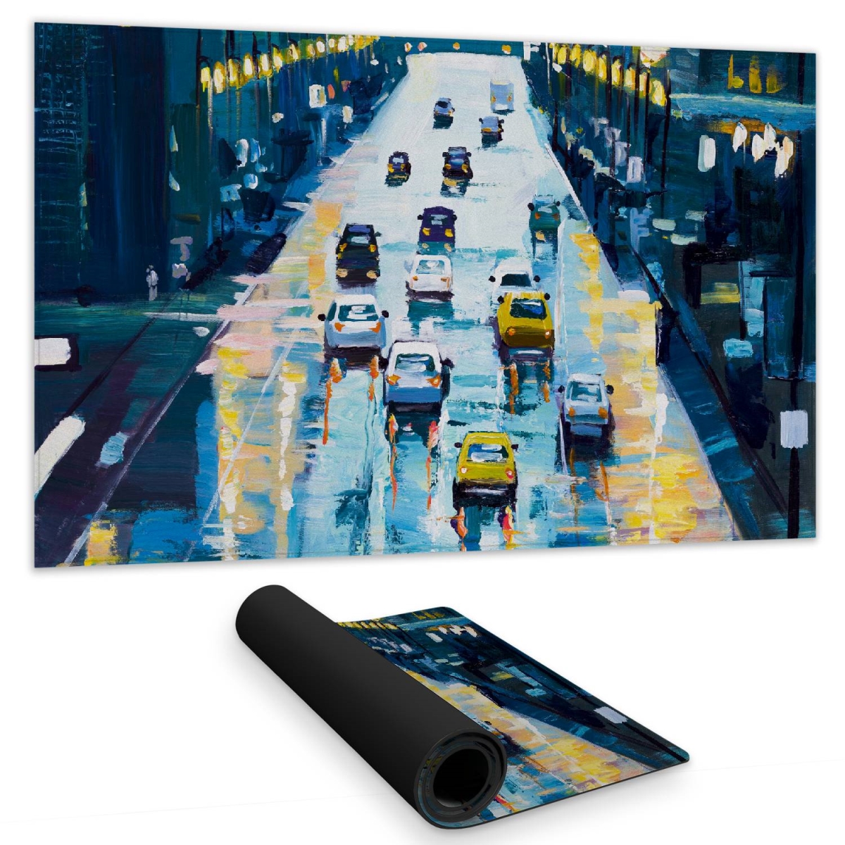 C1DM142454B98I 14 x 24 in. Contemporary Blue Cities Desk Mat - Rainy Streets of York
