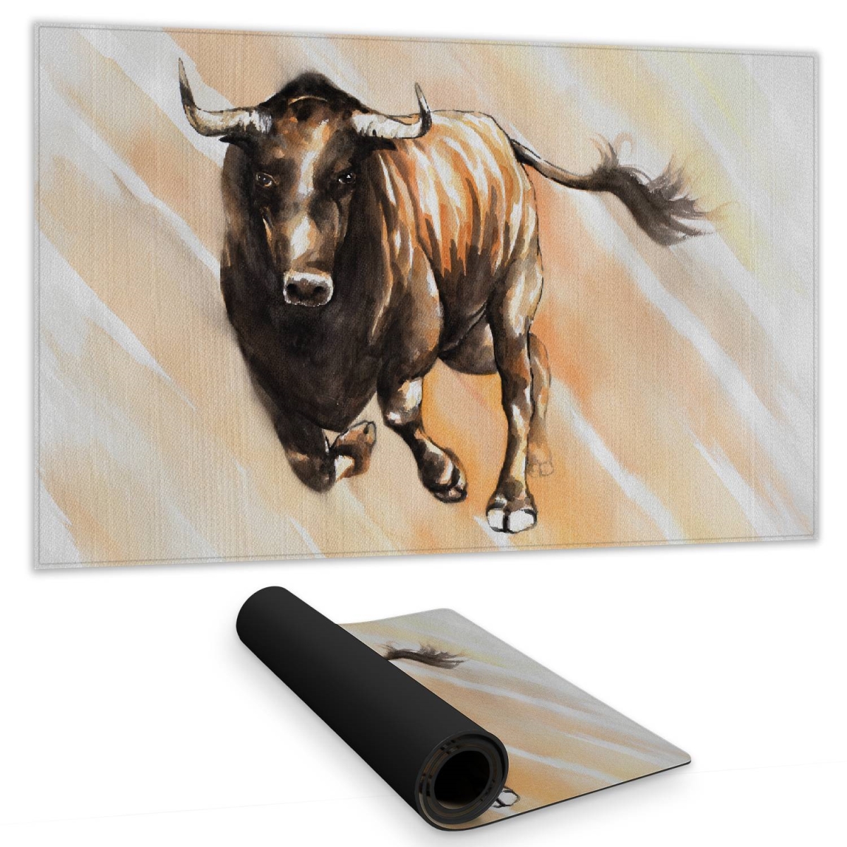 C1DM14241D0BJF 14 x 24 in. Bull Running Watercolor Desk Mat - Brown Animals Home Decor